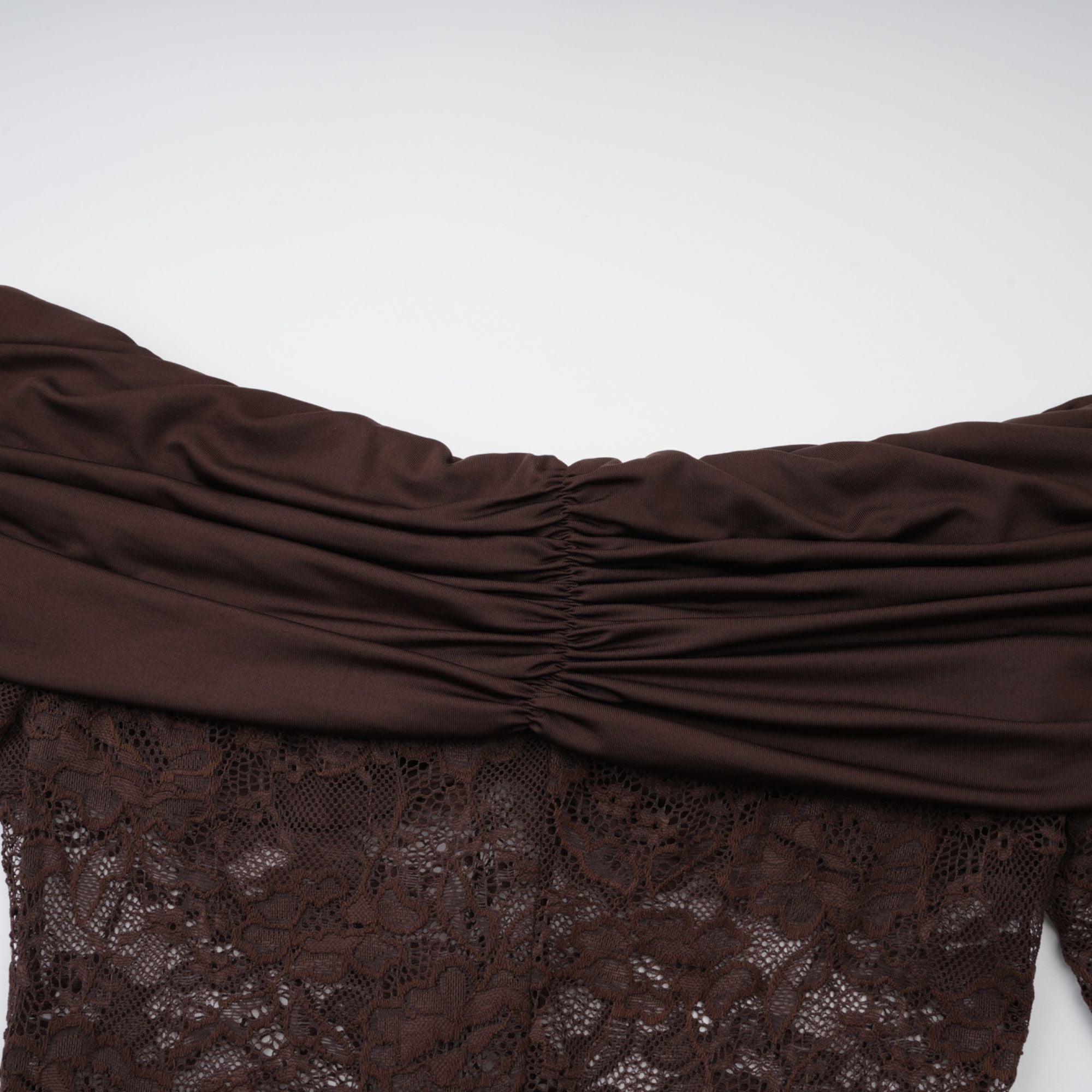 Brigitte Brown Lace Panel Ruched Maxi Dress (Final Sale)