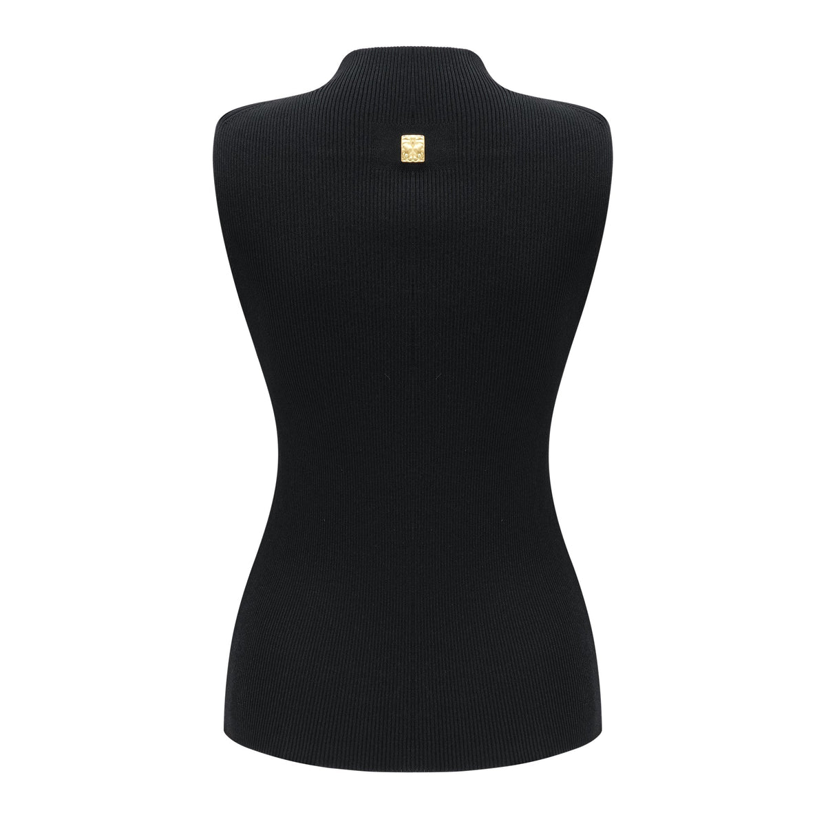 Ysandre Black Ribbed Knit Keyhole Tank Top