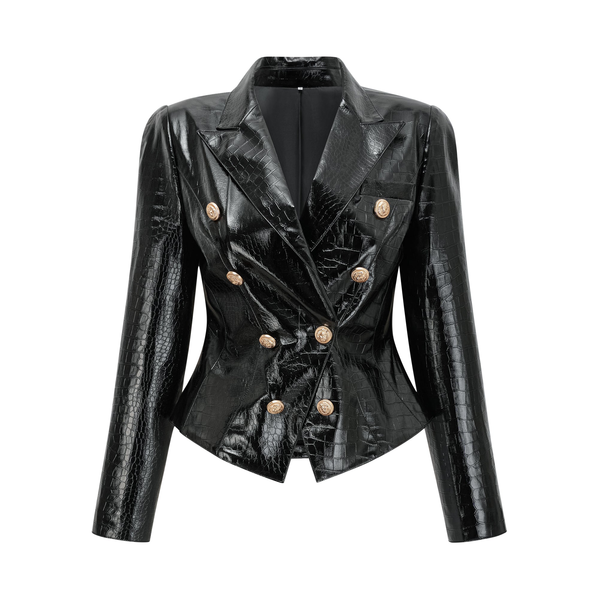 Élodie black cinched-waist leather jacket (US Only)