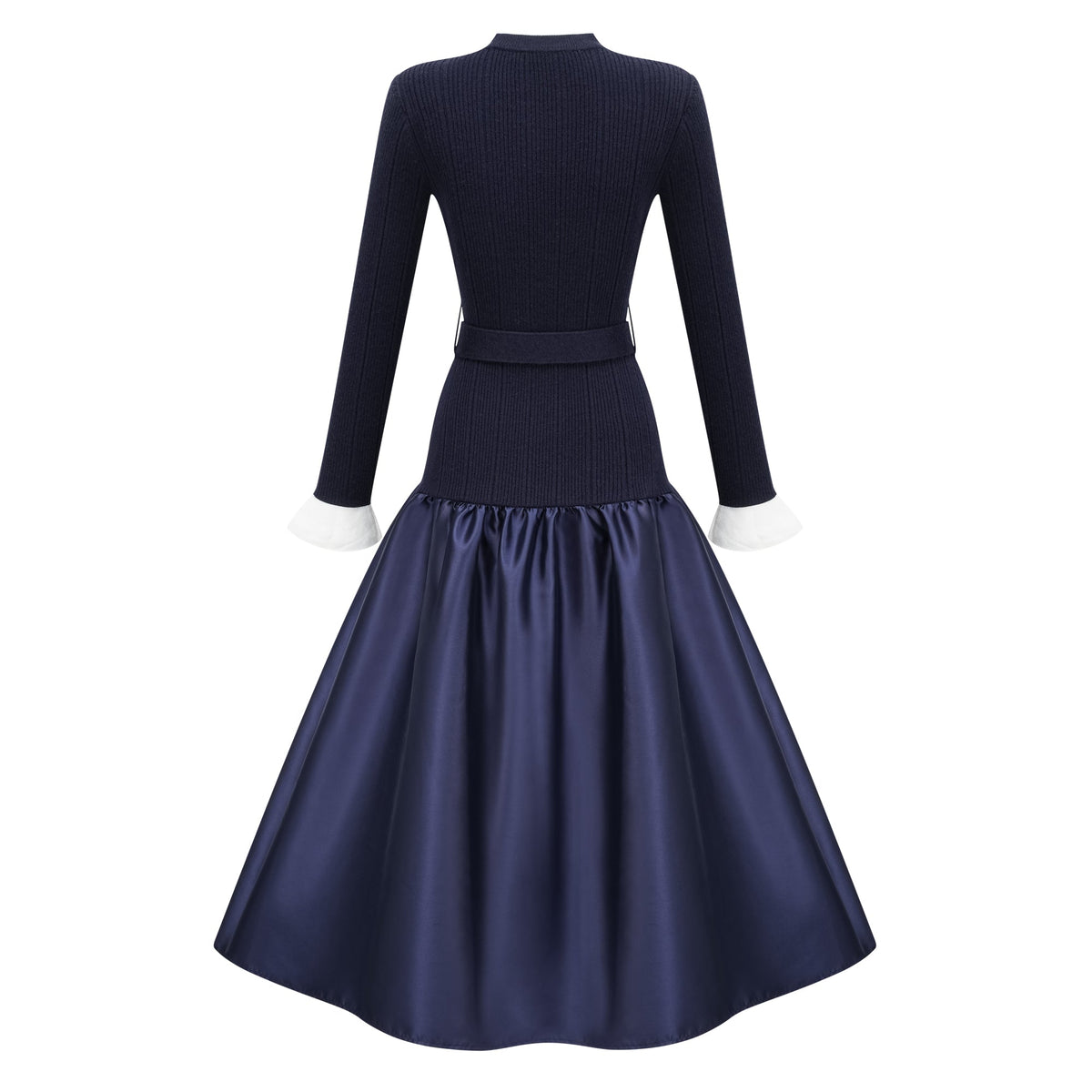 Fern Navy Blue Satin Panel Knit Midi Dress