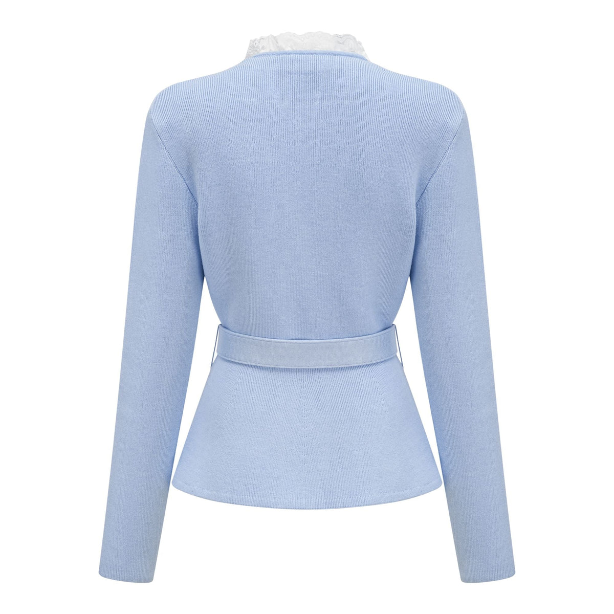 Irina Blue Embellished Ruffled Ribbed Knit Cardigan (Final Sale)