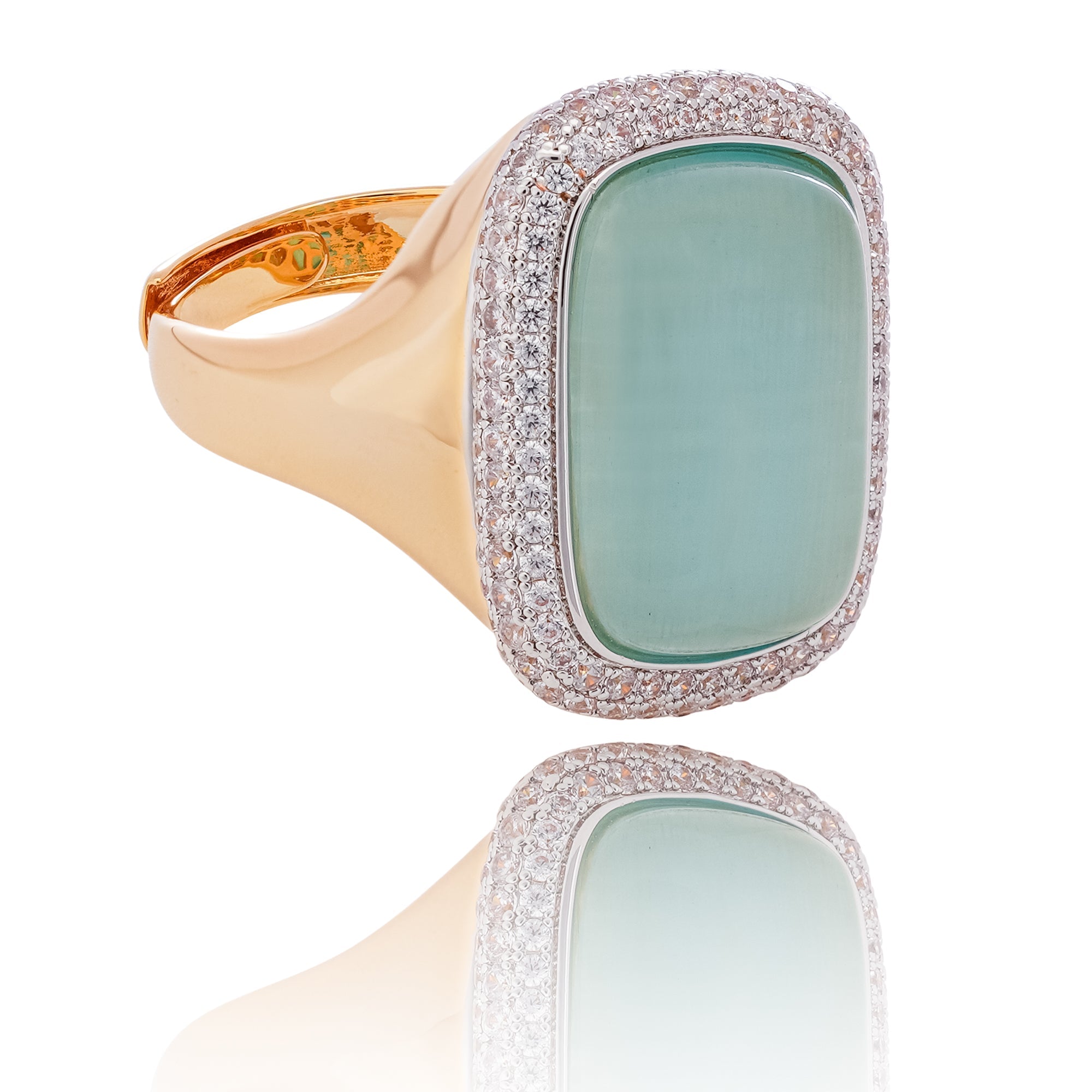 Feriha Aqua Chalcedony Cushion Cut Pavé Crystal Ring