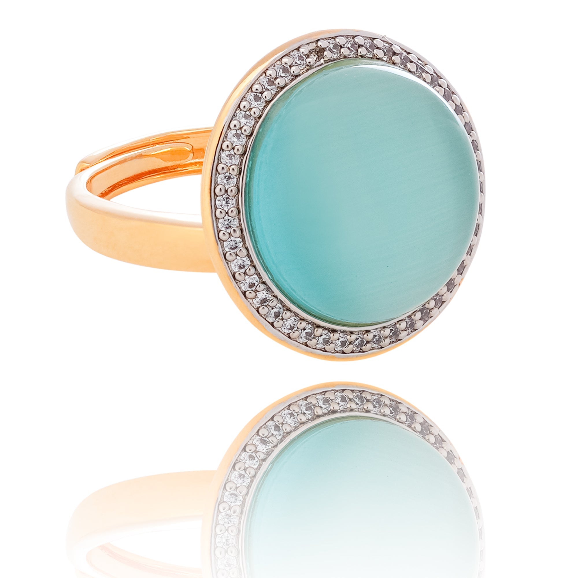 Ezra Aqua Chalcedony Round Cabochon Crystal Ring