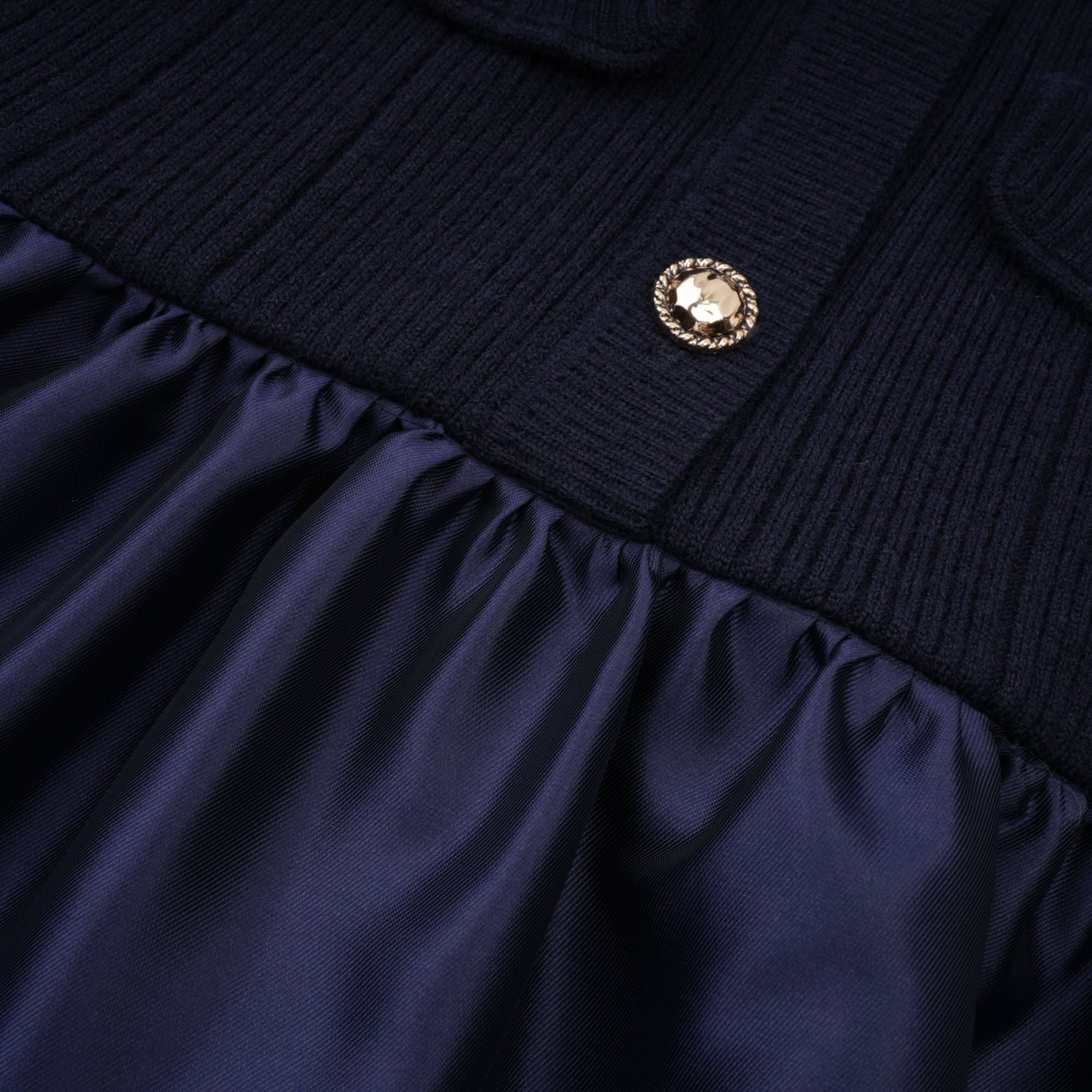 Fern Navy Blue Satin Panel Knit Midi Dress (Final Sale)