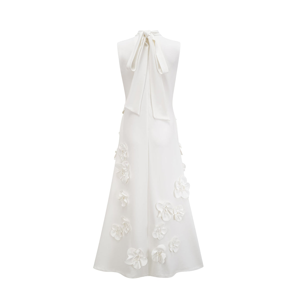 Magali White Sleeveless Maxi Dress with Faux Flower & Bow-Tie Embellishment (Final Sale-US Only)