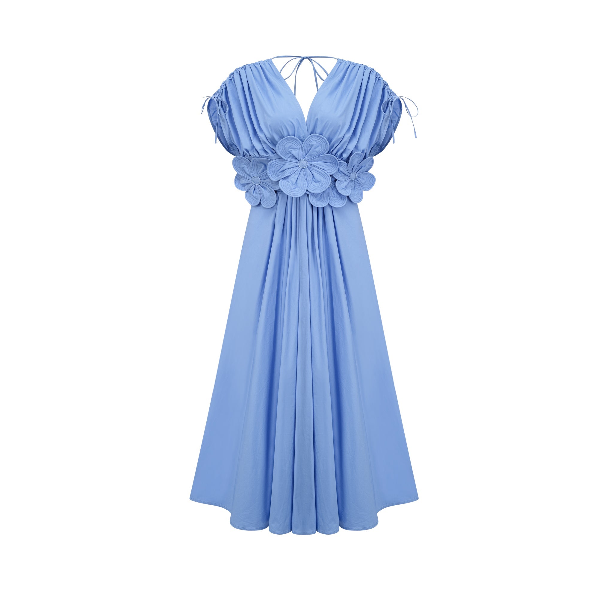 Emma petal-detail drawstring maxi dress in Blue (Final Sale-US Only)