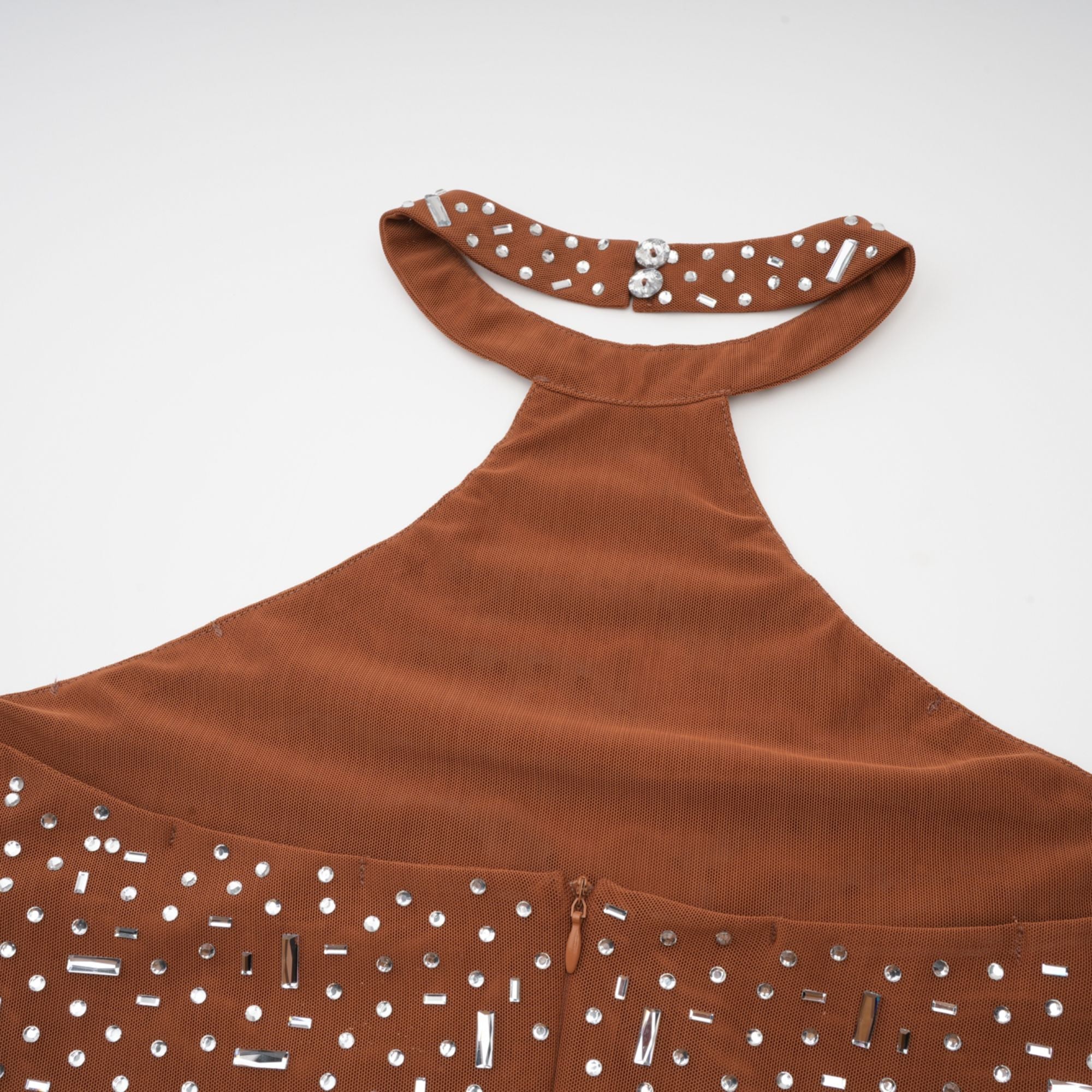 Désirée brown embellished halter neck bodycon maxi dress (US Only)