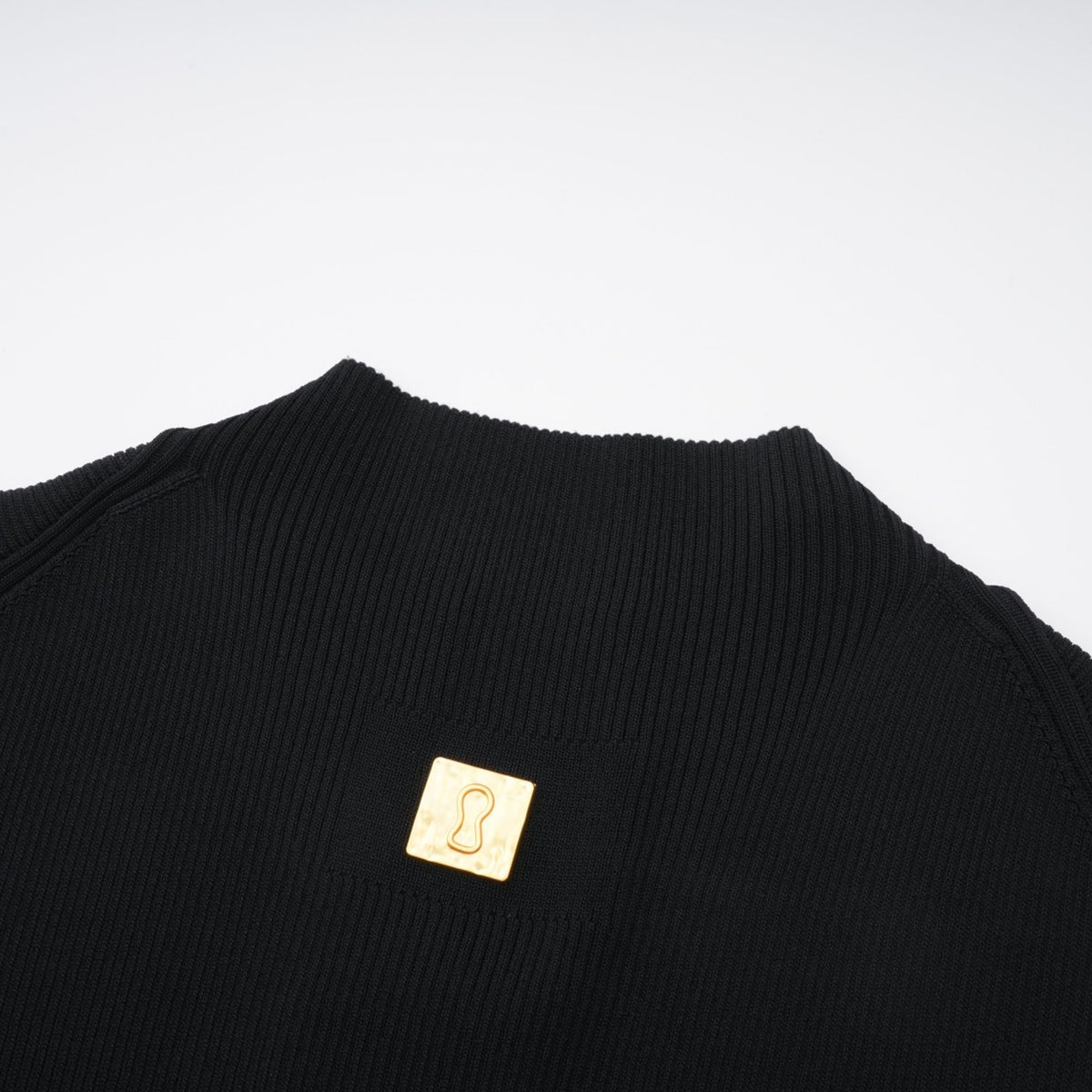 Ysandre Black Ribbed Knit Keyhole Tank Top