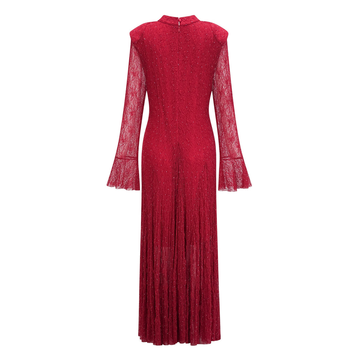 Justyna Red Rhinestone Guipure Lace Maxi Dress (Final Sale)