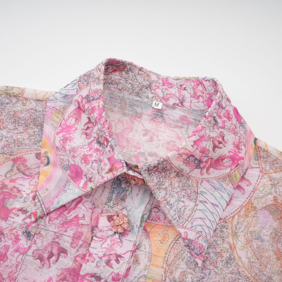 Cherry pink pattern-print shirt & skirt matching set