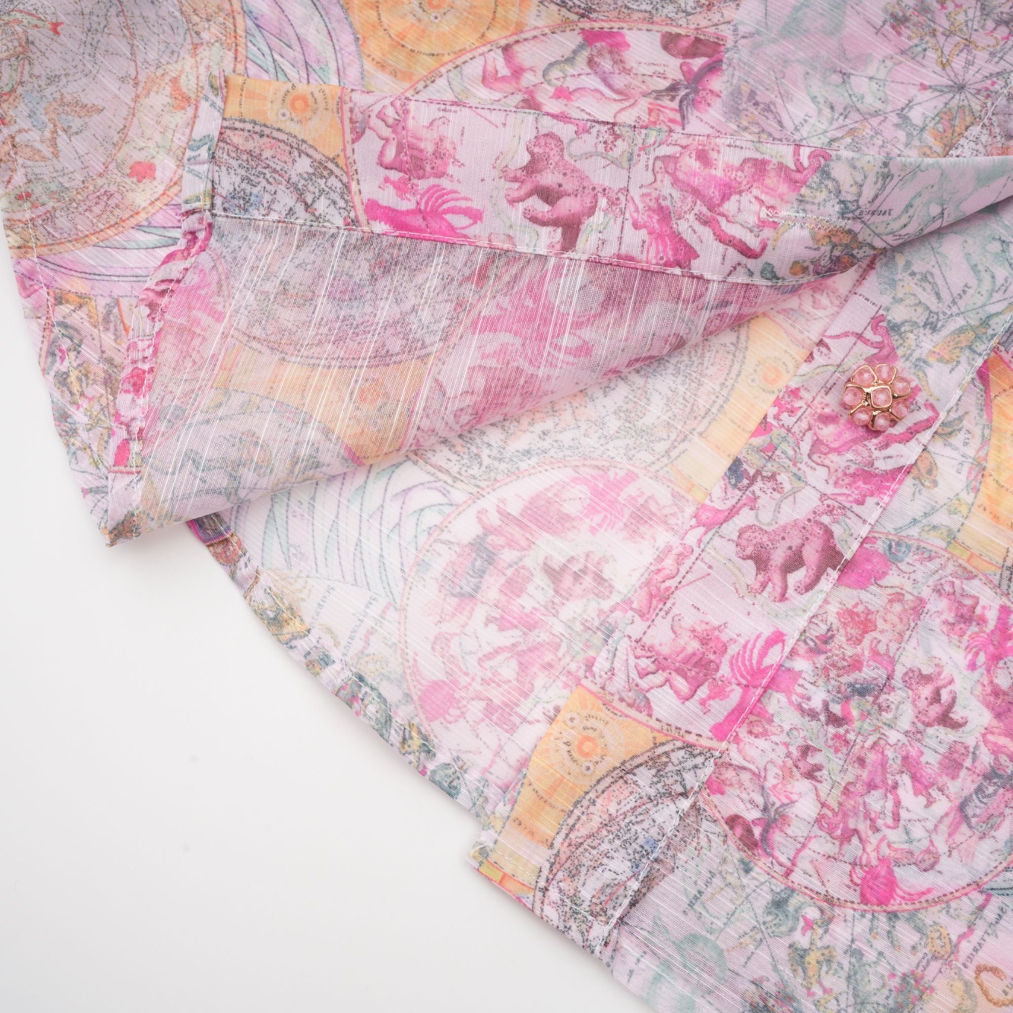 Cherry pink pattern-print shirt & skirt matching set (Final Sale-US Only)