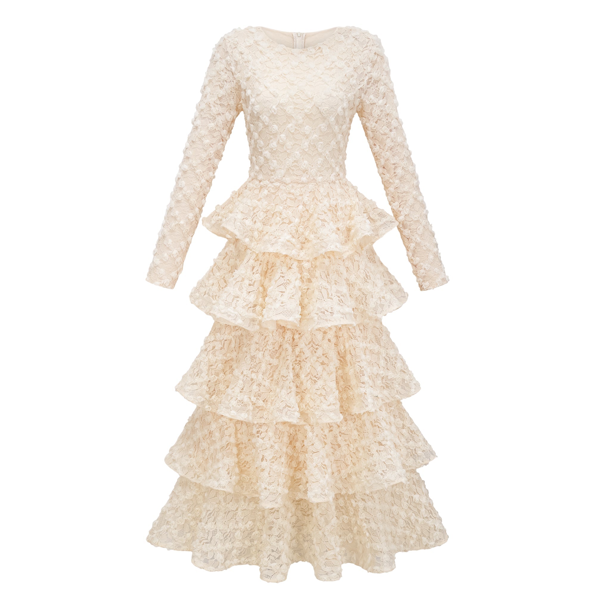 Halla Neutral Tiered Floral Lace Maxi Dress (Final Sale-US Only)