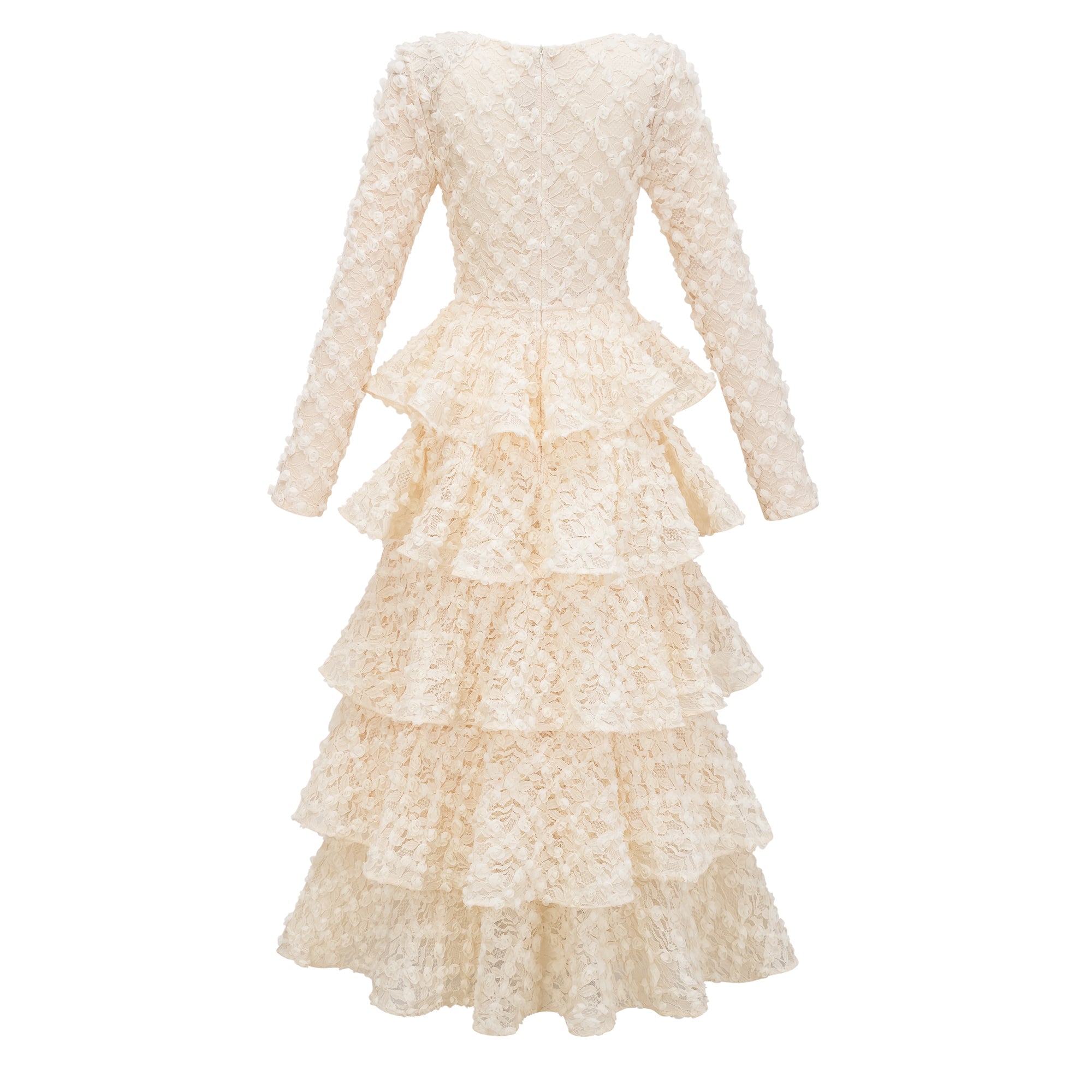 Halla Neutral Tiered Floral Lace Maxi Dress (Final Sale-US Only)