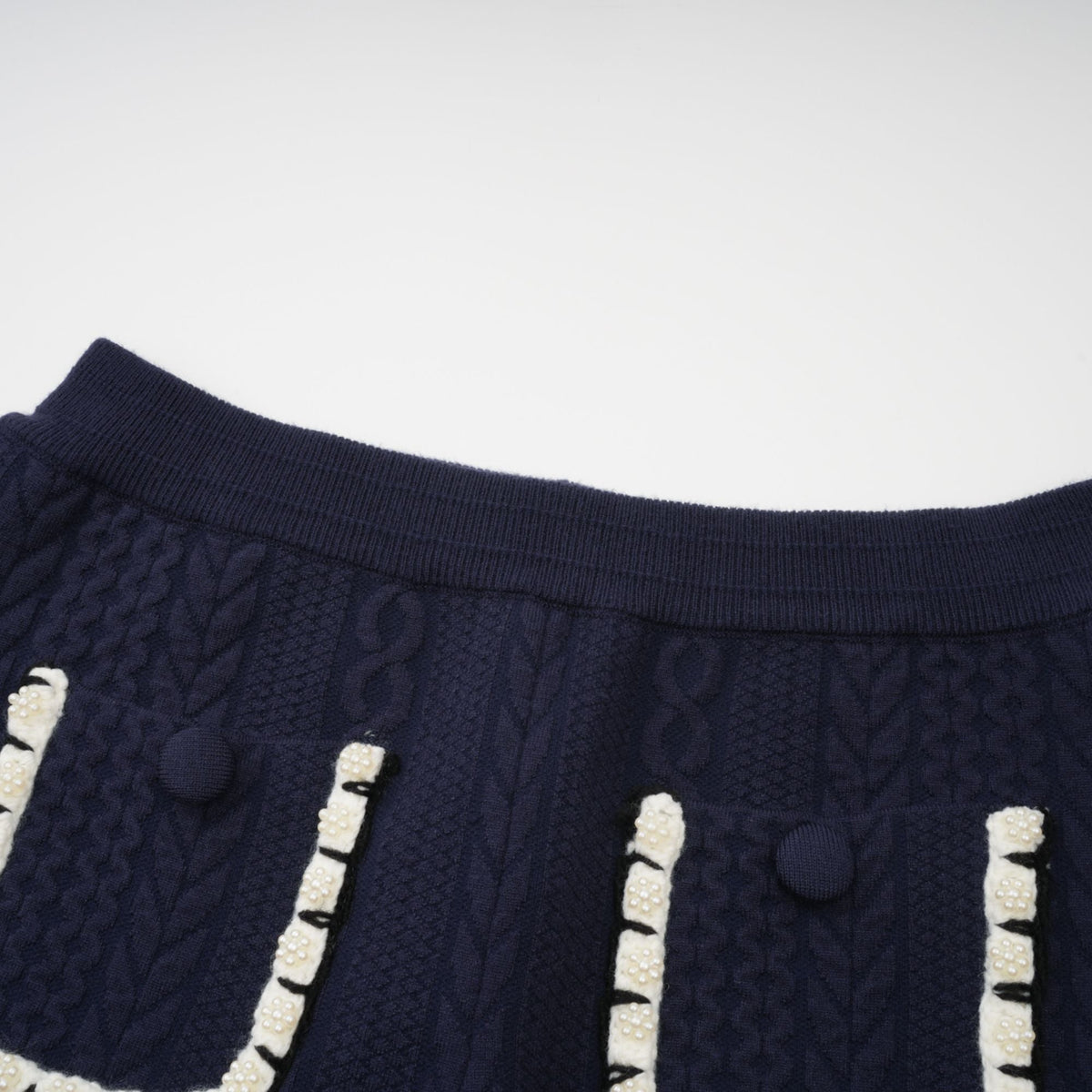 Elvira navy blue crochet-knit cardigan & trousers matching set (Final Sale-US Only)