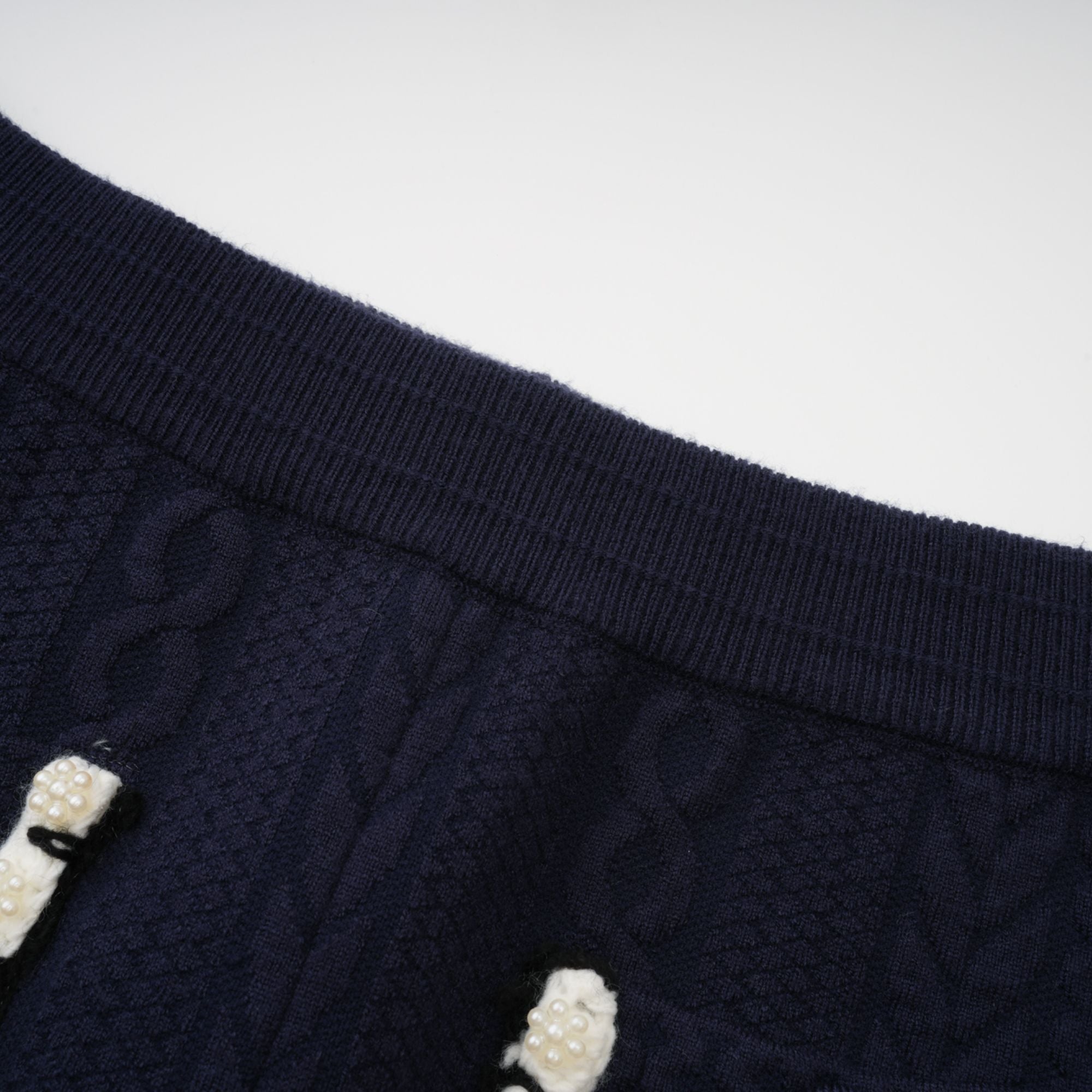 Elvira navy blue crochet-knit cardigan & trousers matching set (Final Sale)