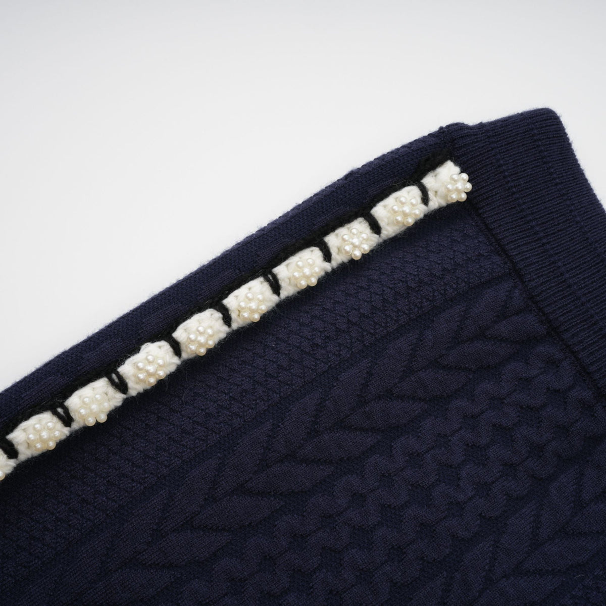 Elvira navy blue crochet-knit cardigan & trousers matching set (Final Sale)