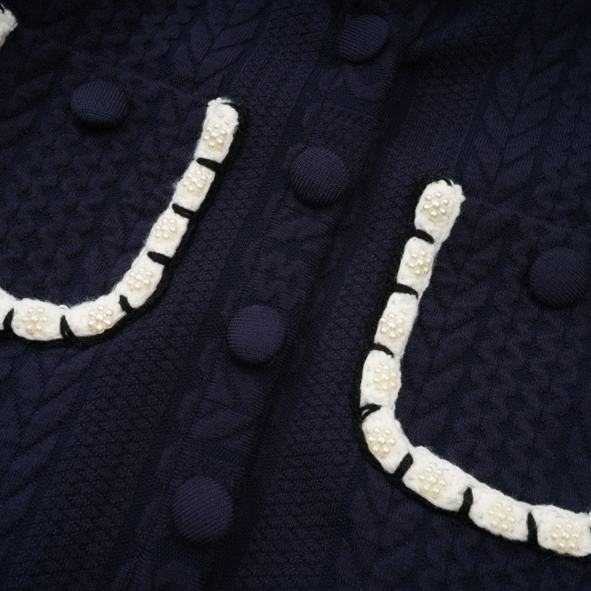 Elvira navy blue crochet-knit cardigan & trousers matching set (Final Sale)