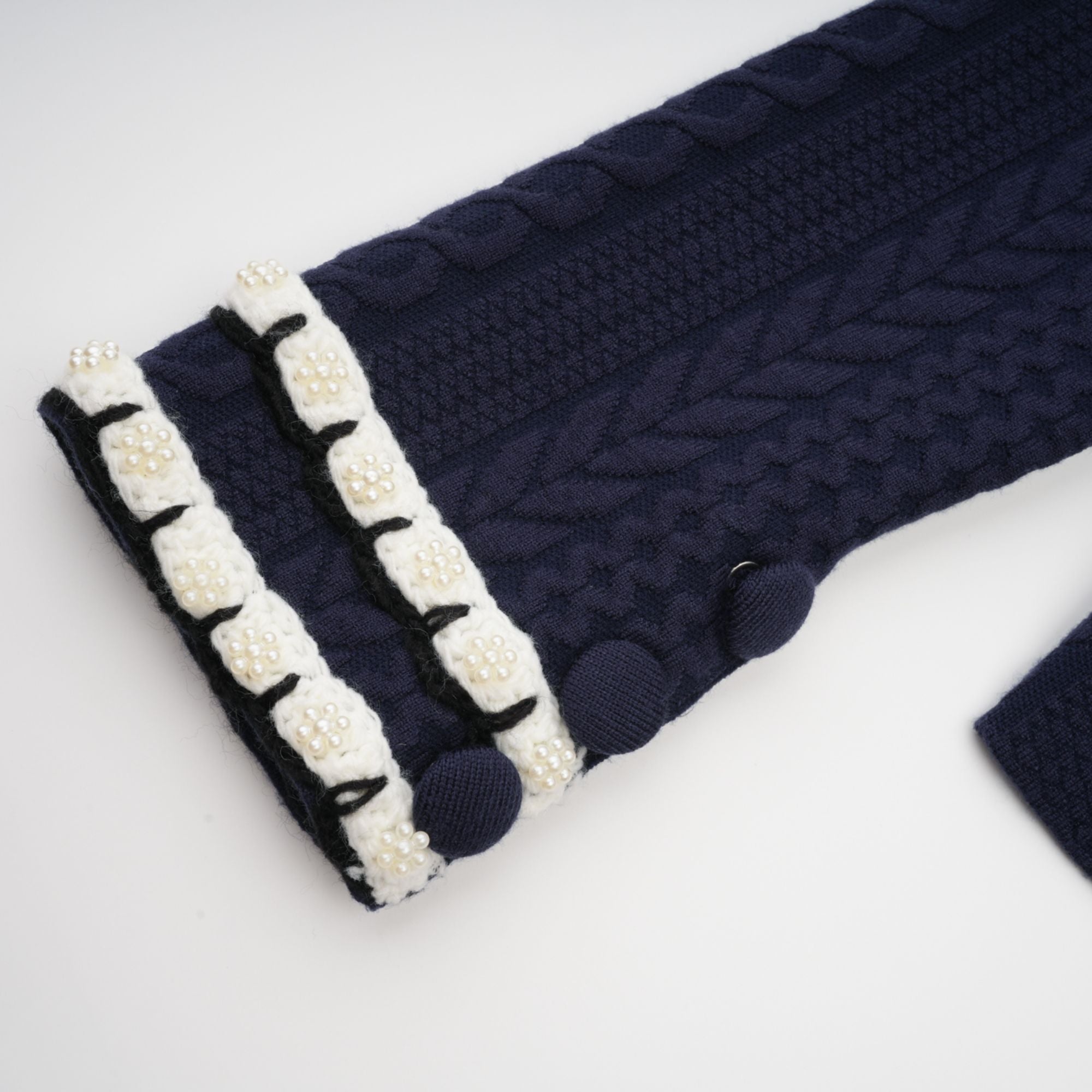 Elvira navy blue crochet-knit cardigan & trousers matching set (Final Sale)