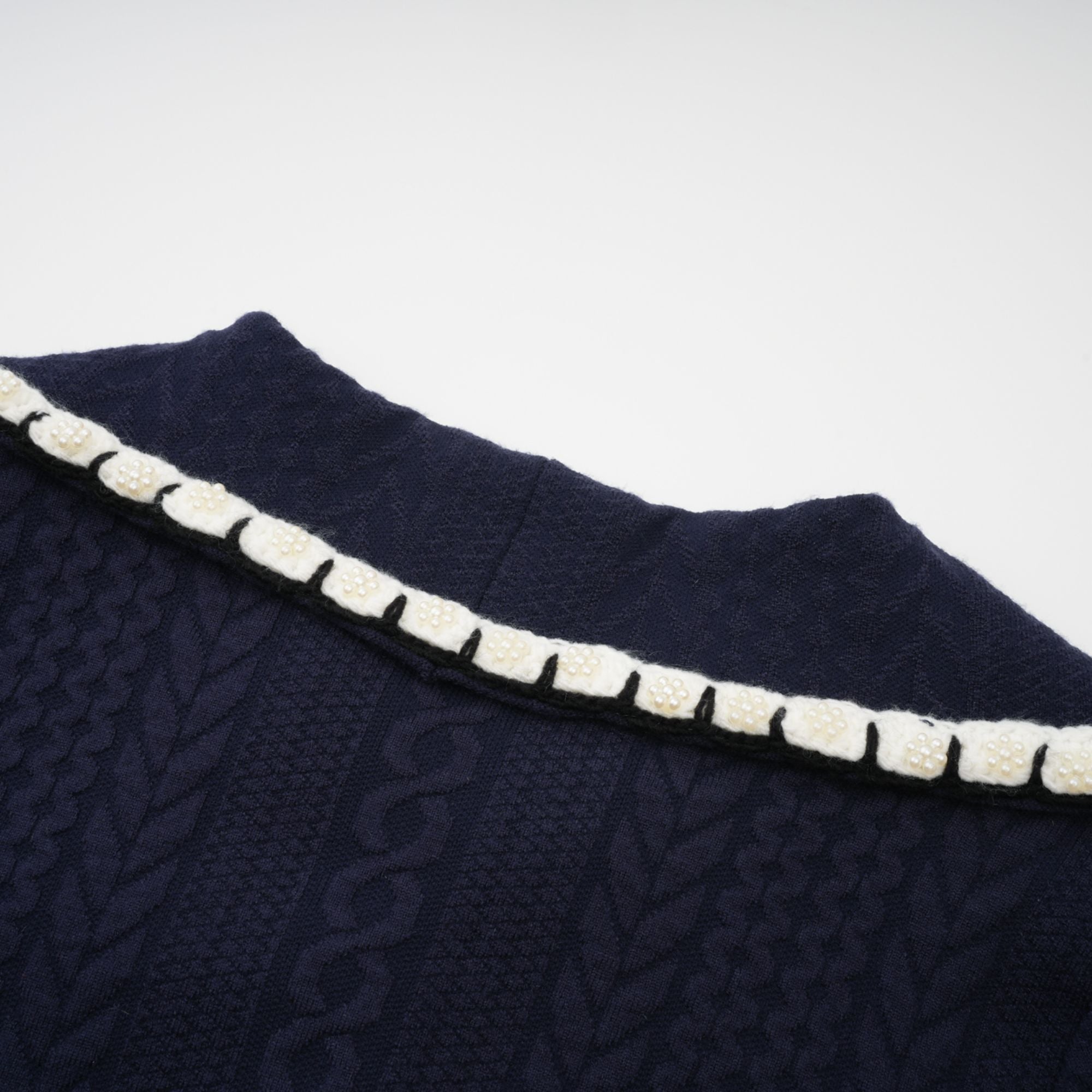 Elvira navy blue crochet-knit cardigan & trousers matching set (Final Sale)