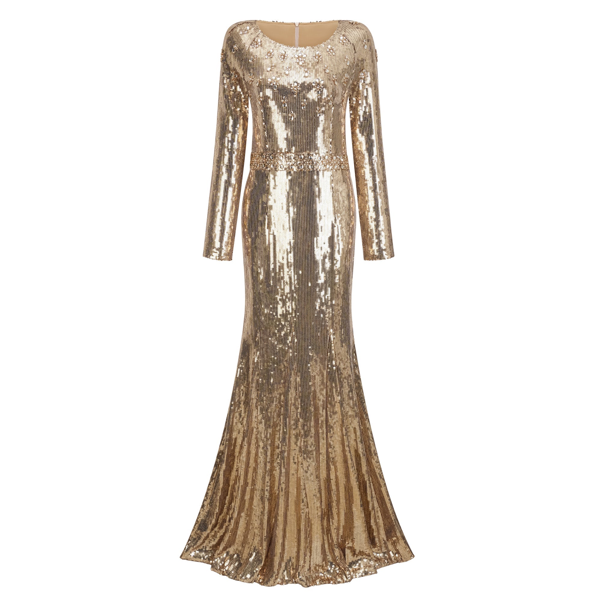 Federica Gold Train Sequined Maxi Dress (Final Sale-US Only)