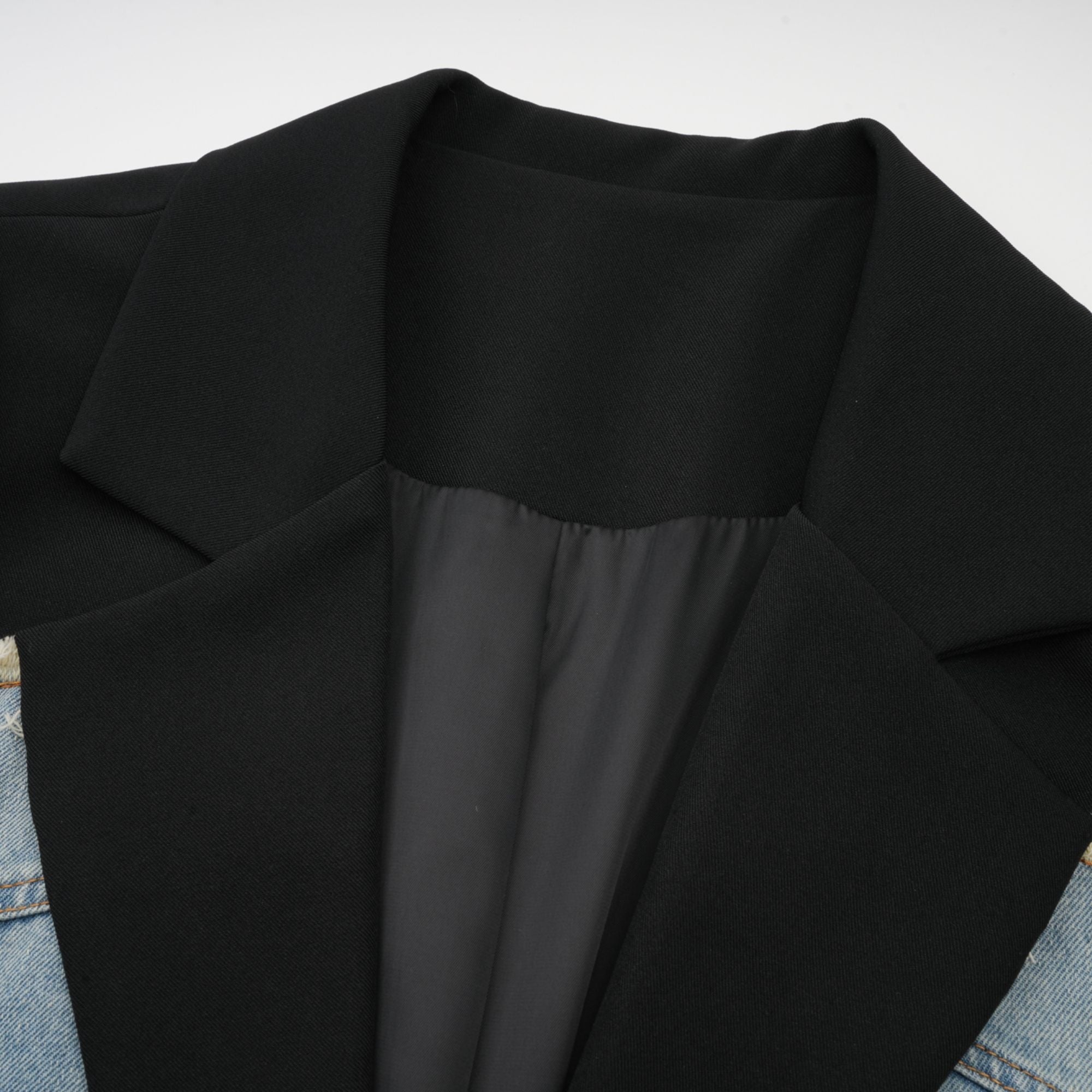 Halley black denim-panel ripped blazer
