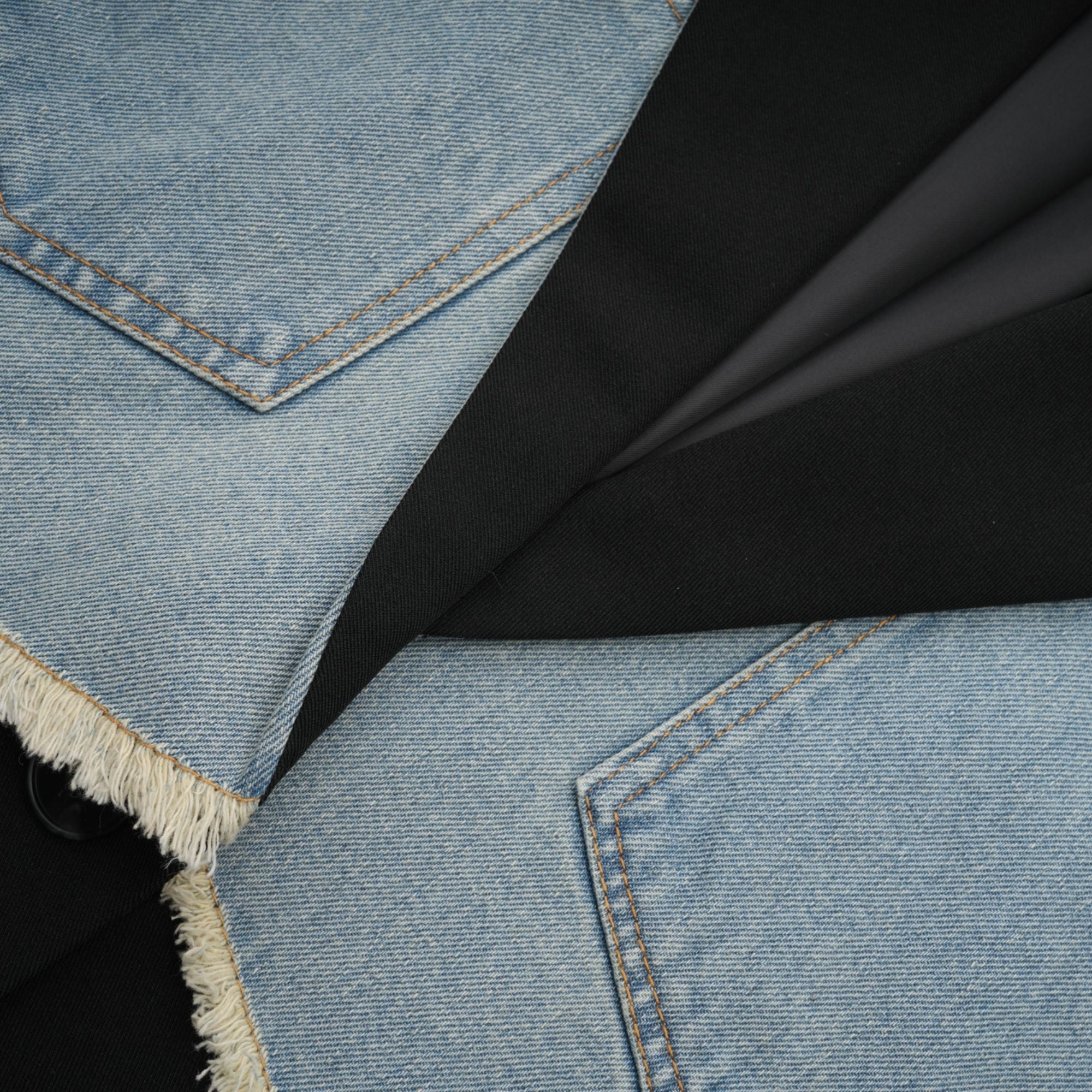 Halley black denim-panel ripped blazer