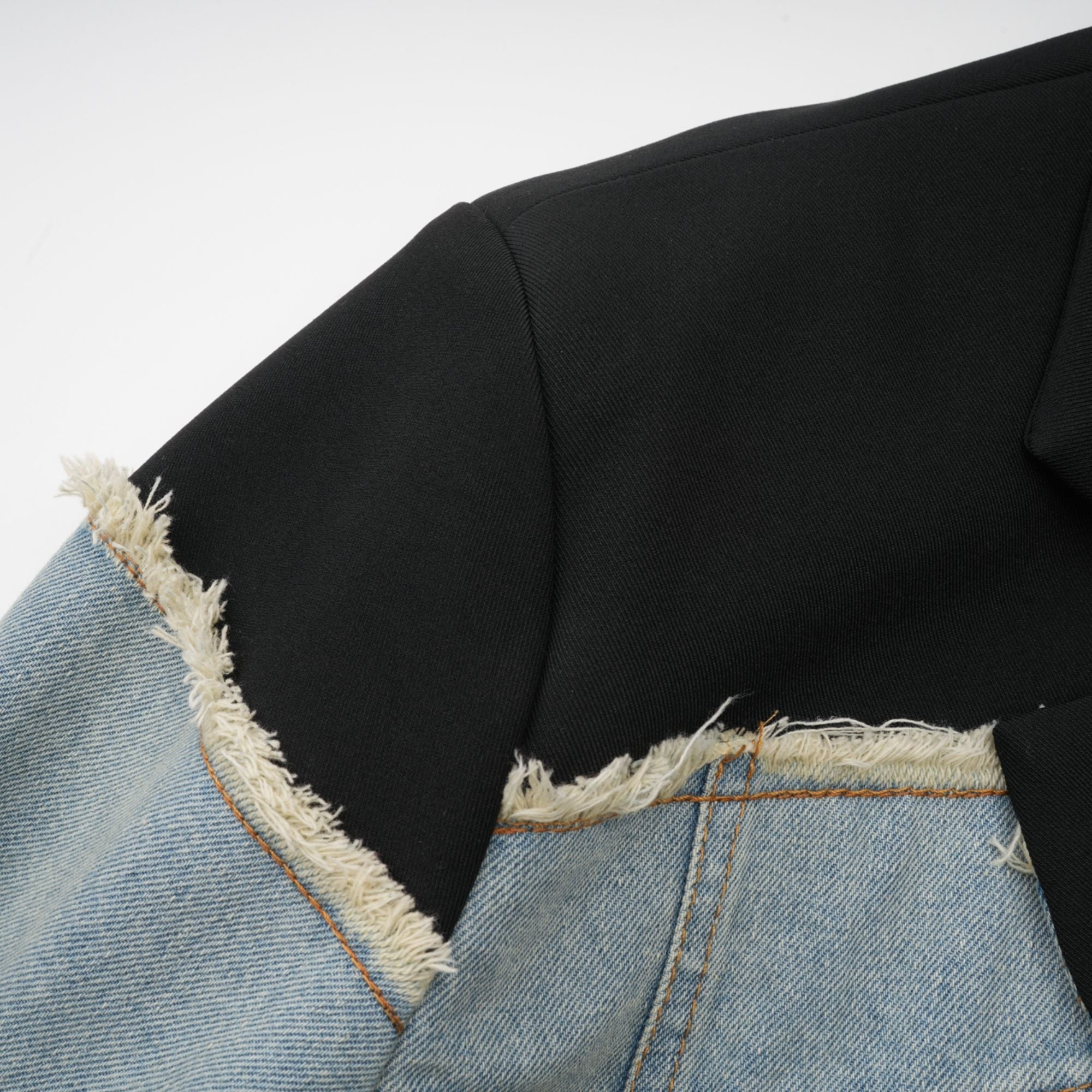 Halley black denim-panel ripped blazer
