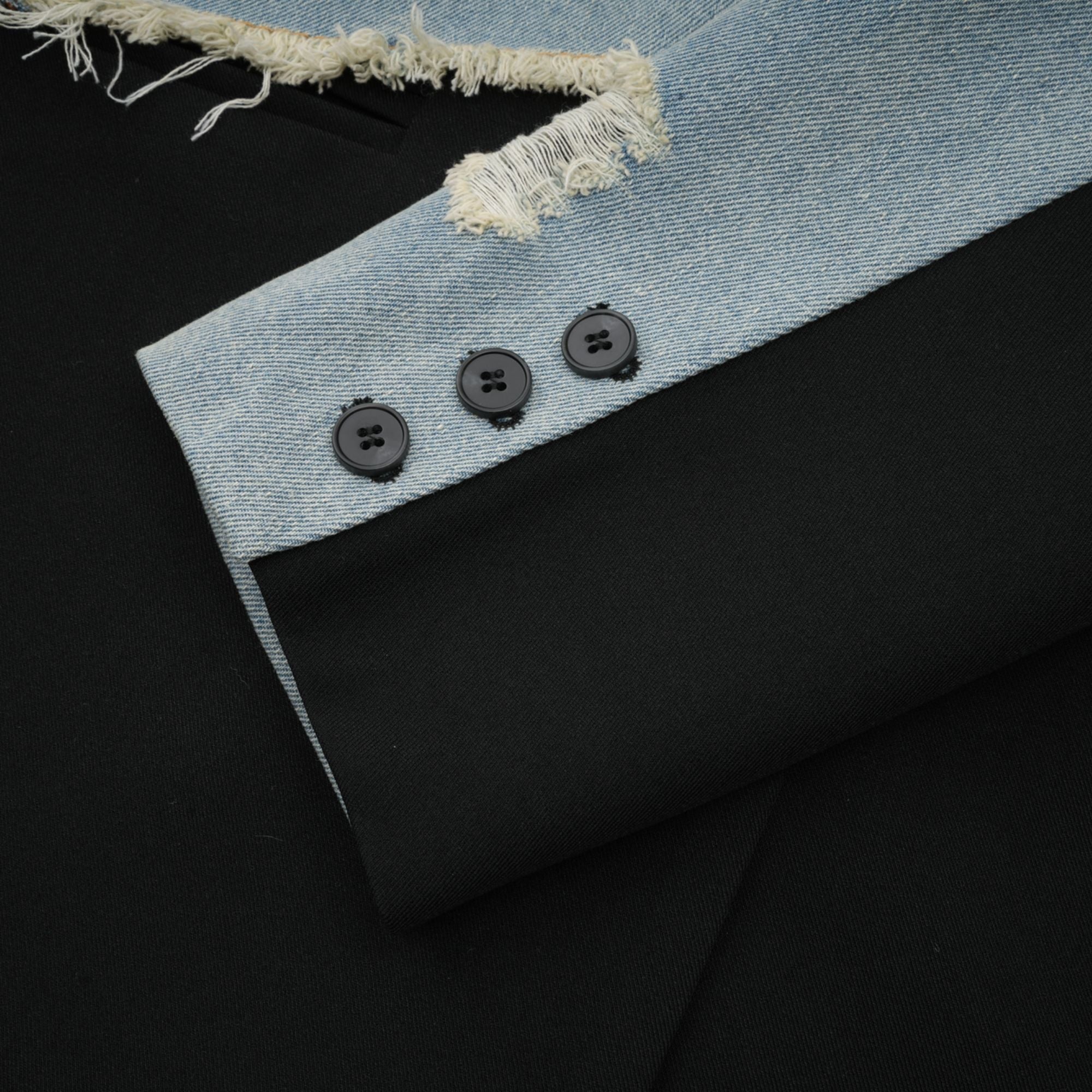 Halley black denim-panel ripped blazer