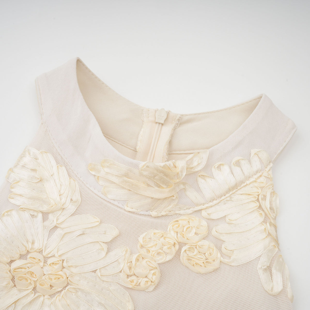 Théoline Neutral Asymmetrical Ruffled Floral Midi Dress (Final Sale-US Only)