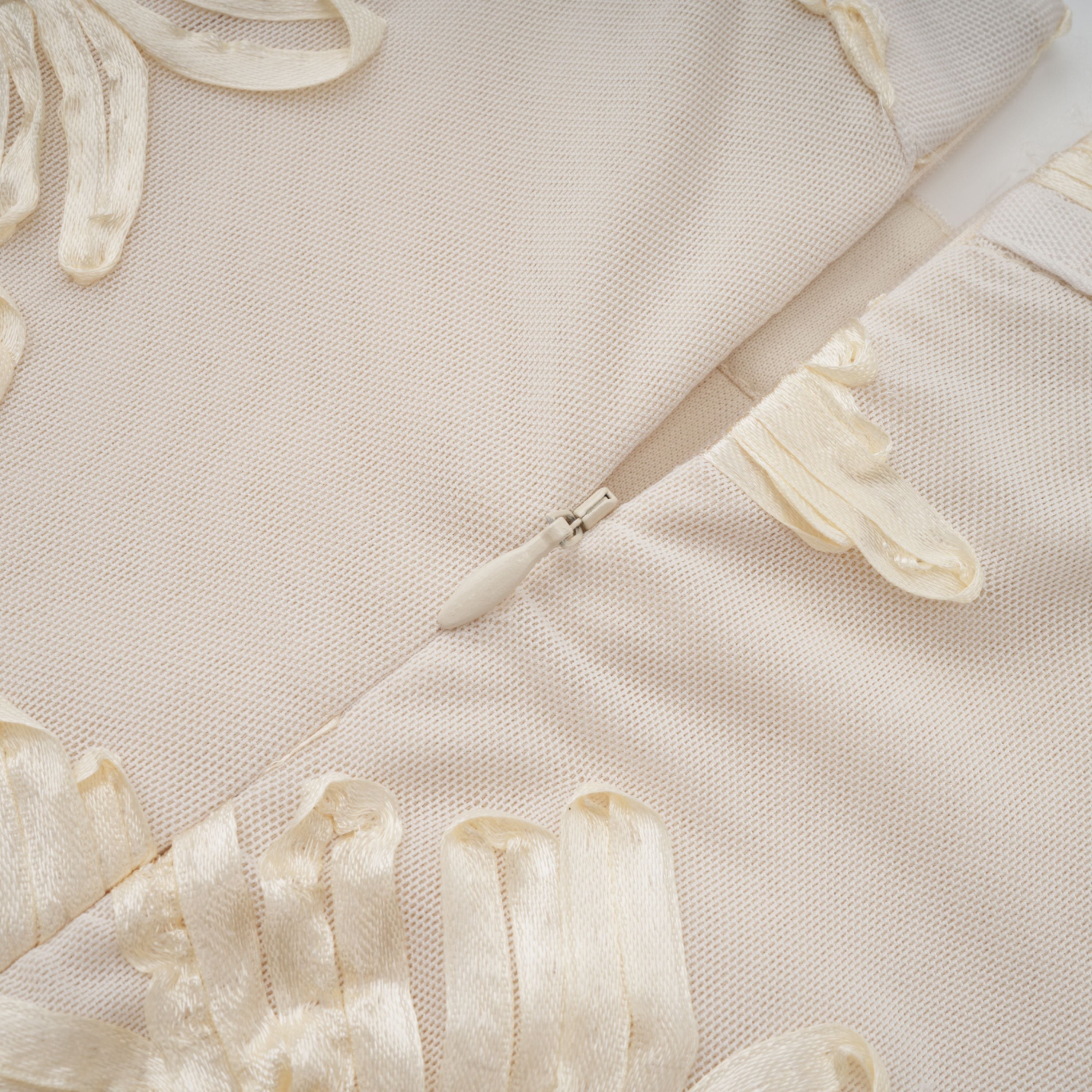 Théoline Neutral Asymmetrical Ruffled Floral Midi Dress (Final Sale-US Only)