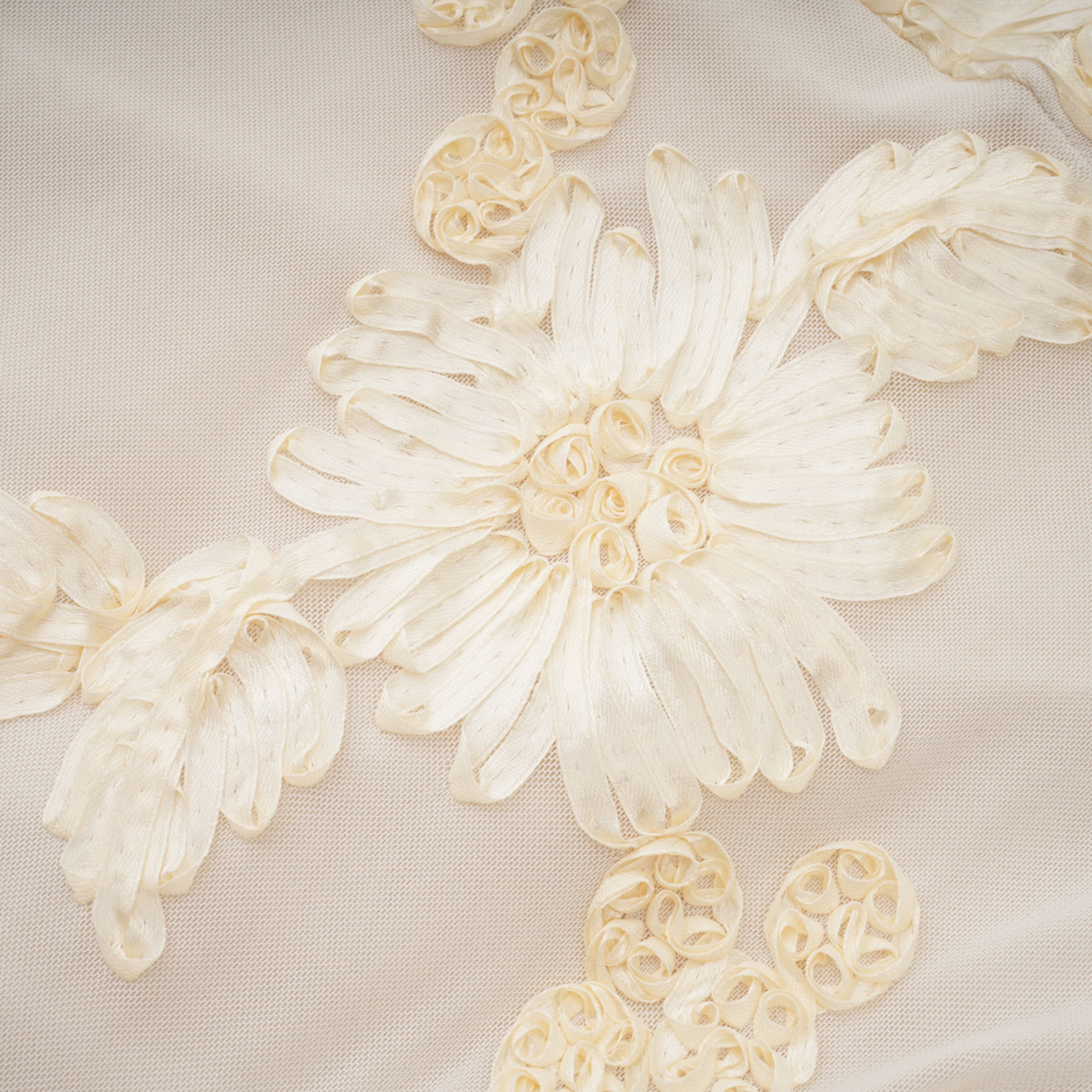 Théoline Neutral Asymmetrical Ruffled Floral Midi Dress (Final Sale-US Only)