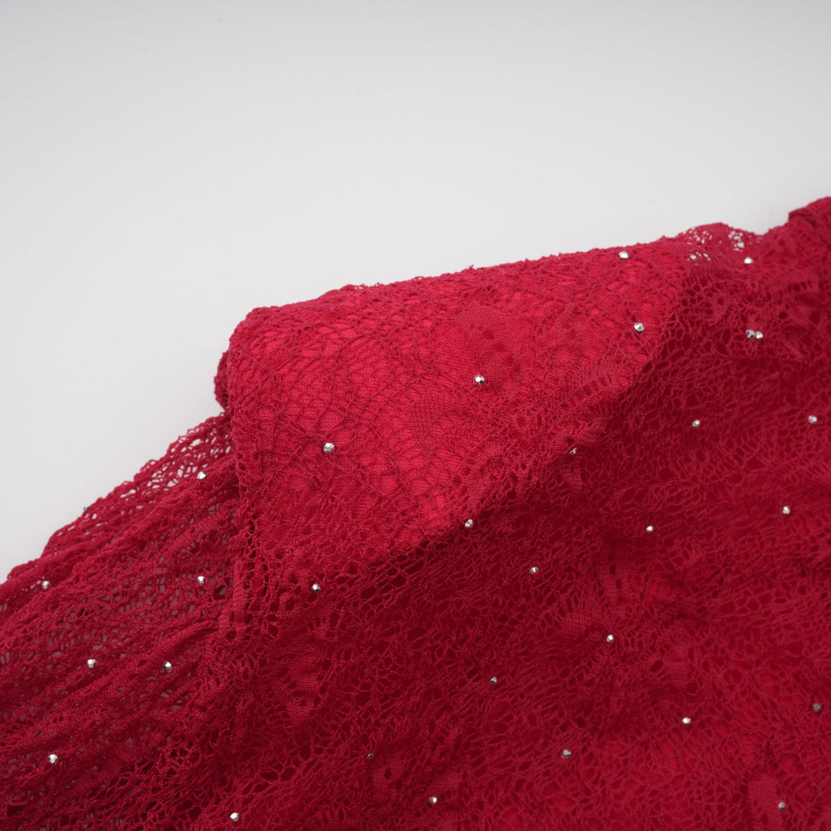 Justyna Red Rhinestone Guipure Lace Maxi Dress
