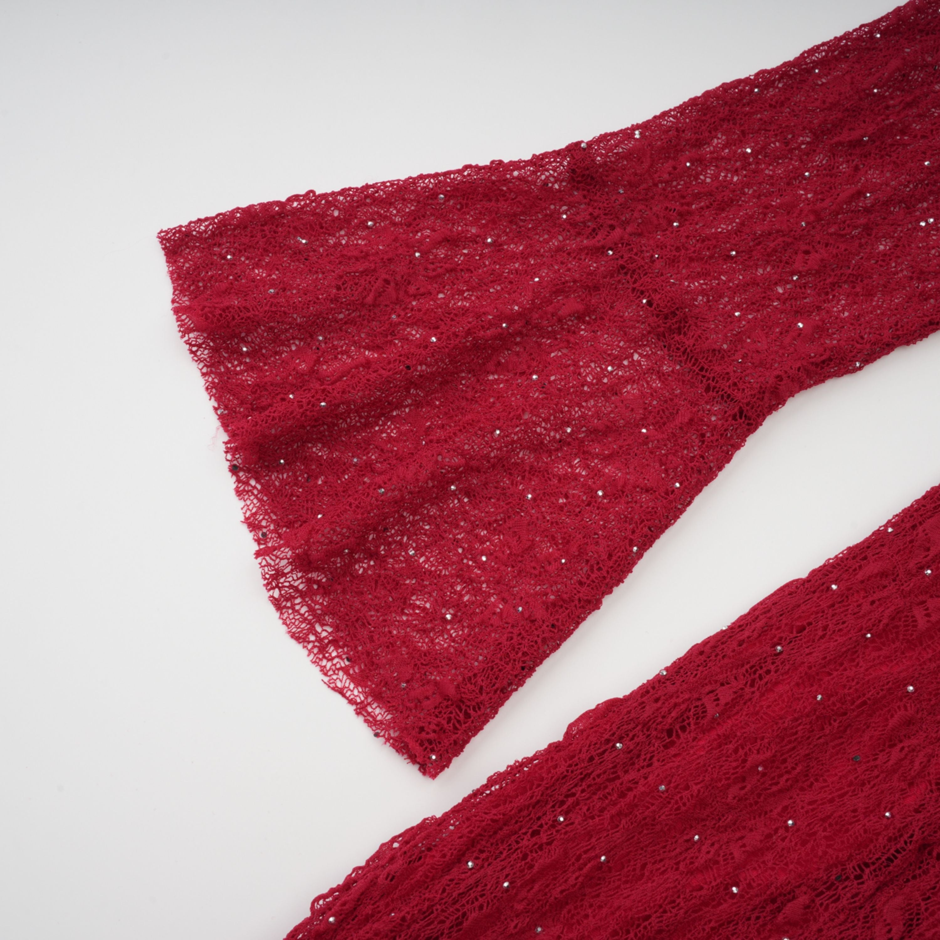 Justyna Red Rhinestone Guipure Lace Maxi Dress (Final Sale)