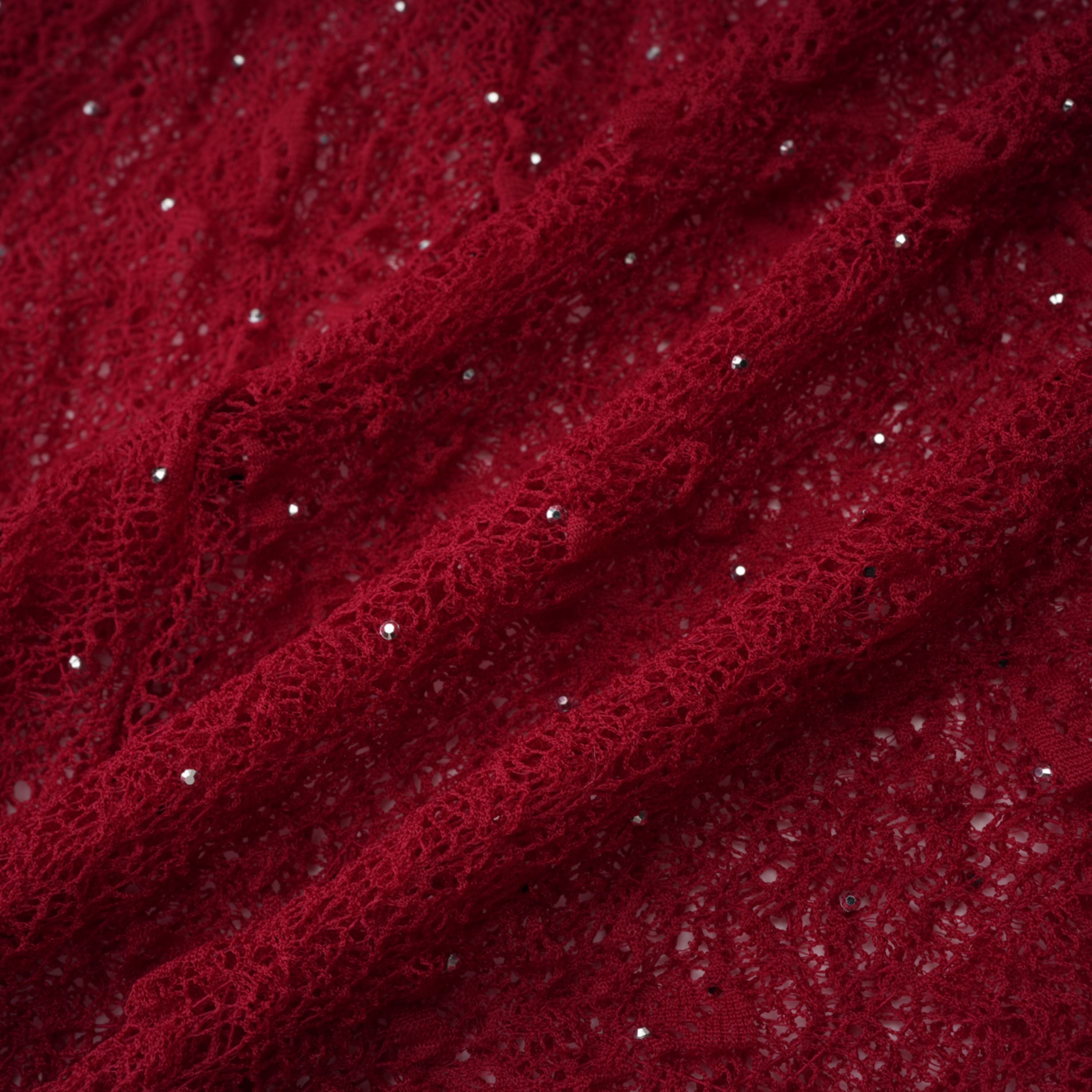 Justyna Red Rhinestone Guipure Lace Maxi Dress (Final Sale)