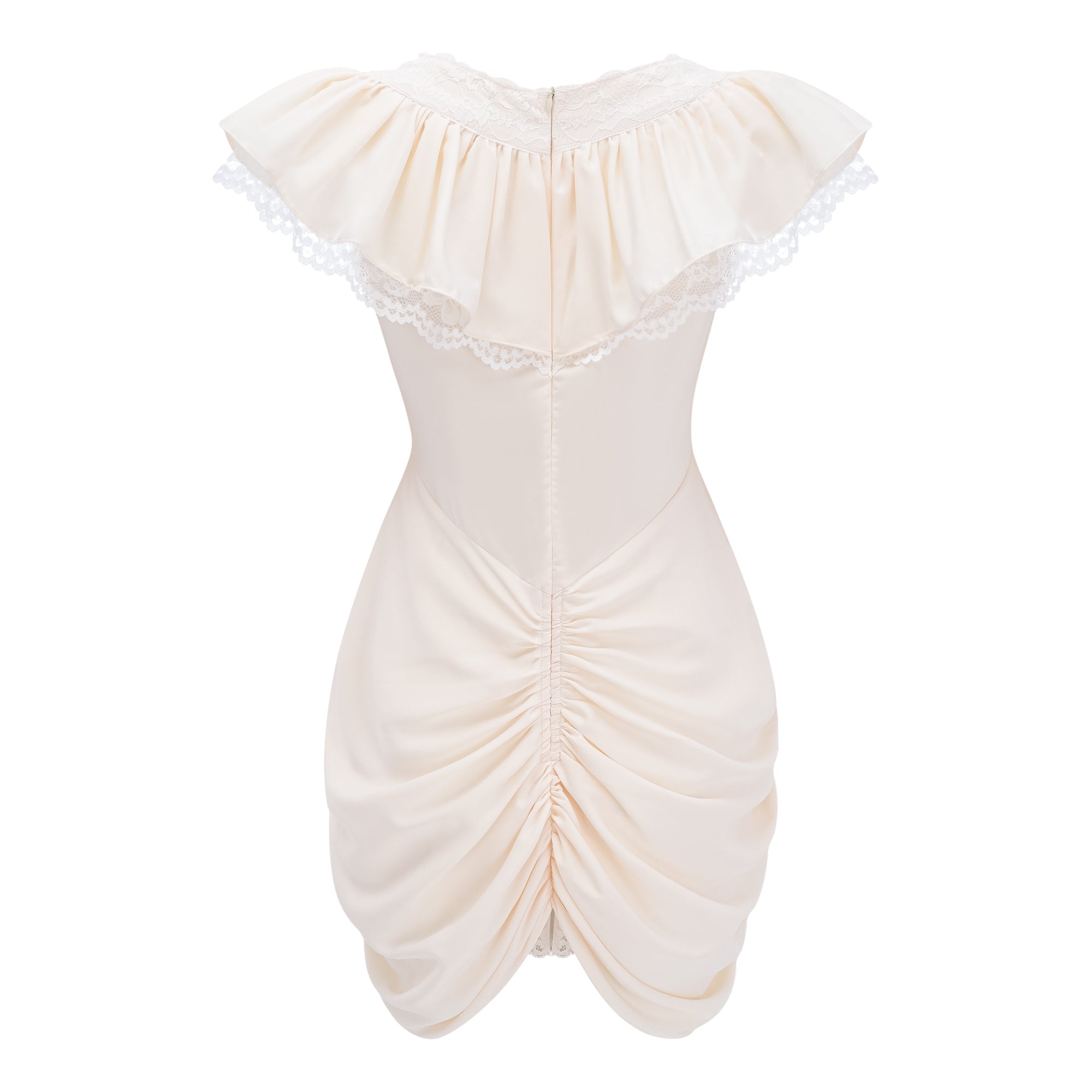 Nani Cream Plunge Neck Satin Jumpsuit with Lace Panels
