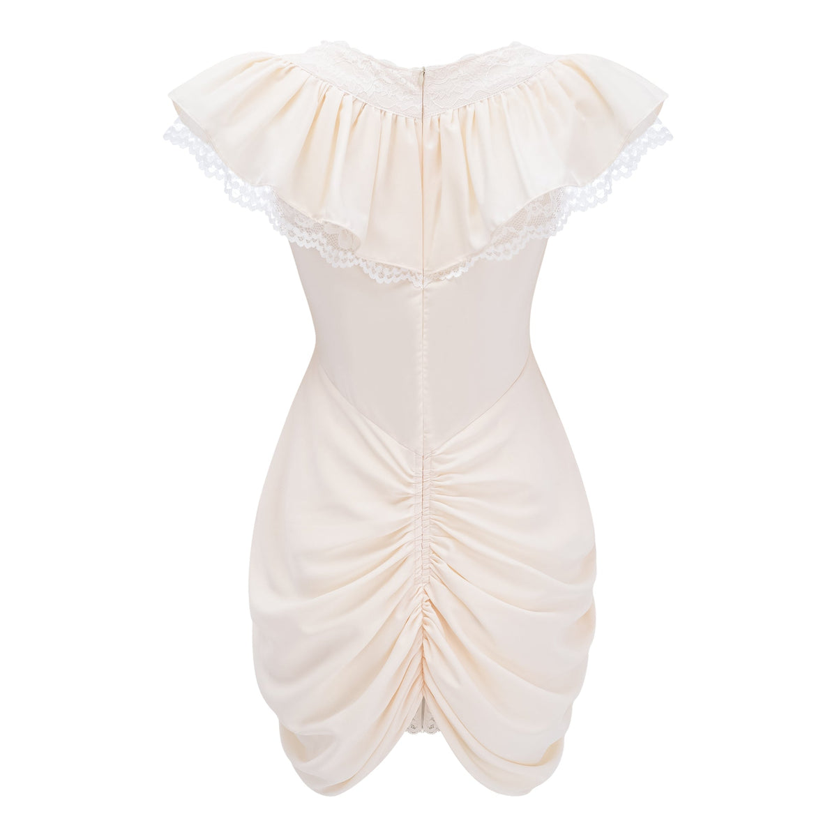 Nani Cream Plunge Neck Satin Jumpsuit with Lace Panels