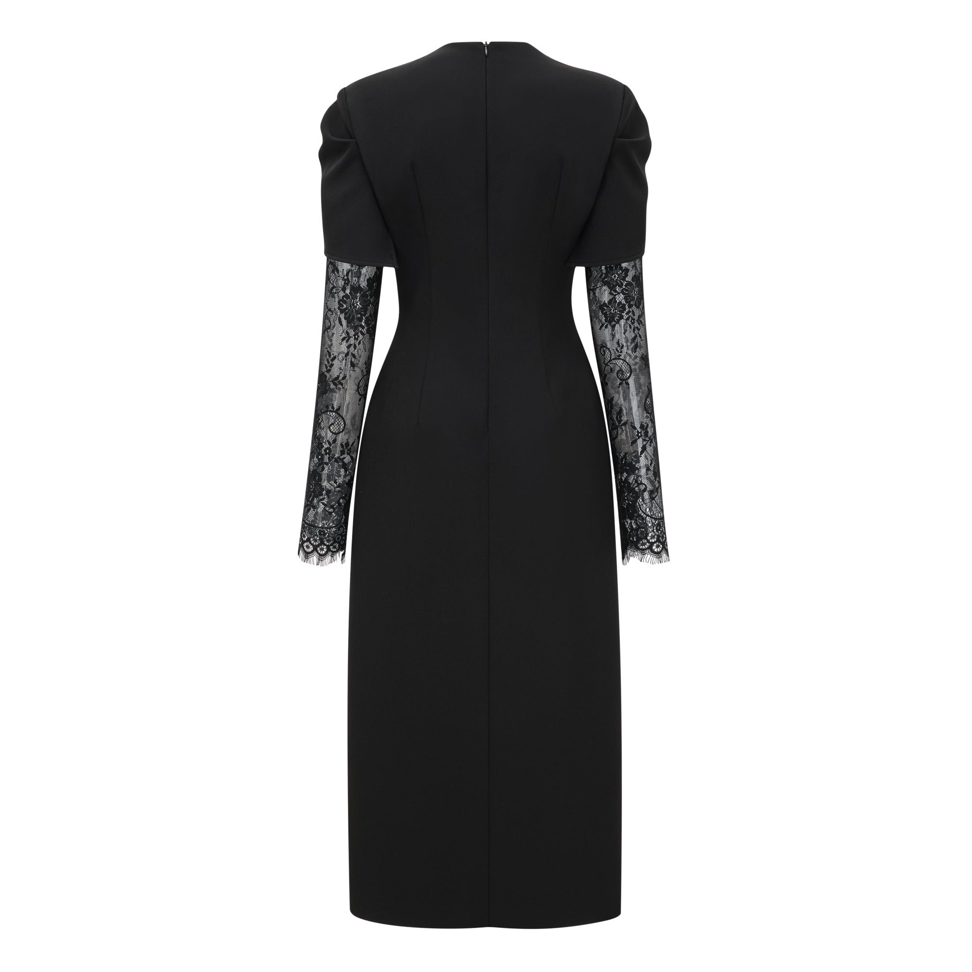 Rhea Black High Slit Lace Panel Midi Dress (Final Sale-US Only)