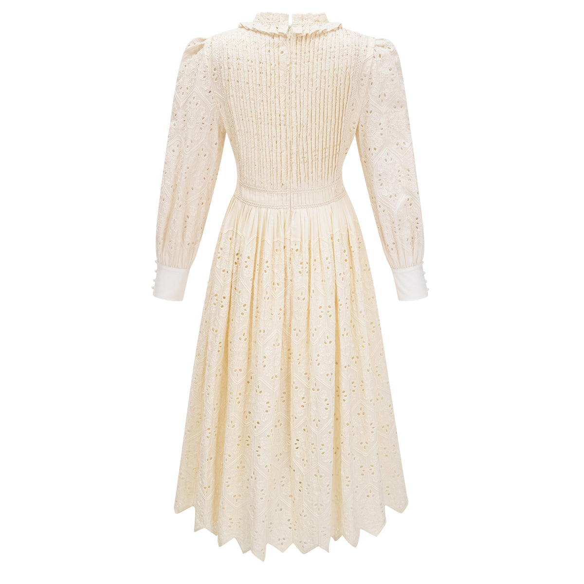 Isabeau Neutral Floral Embroidered Pleated Midi Dress