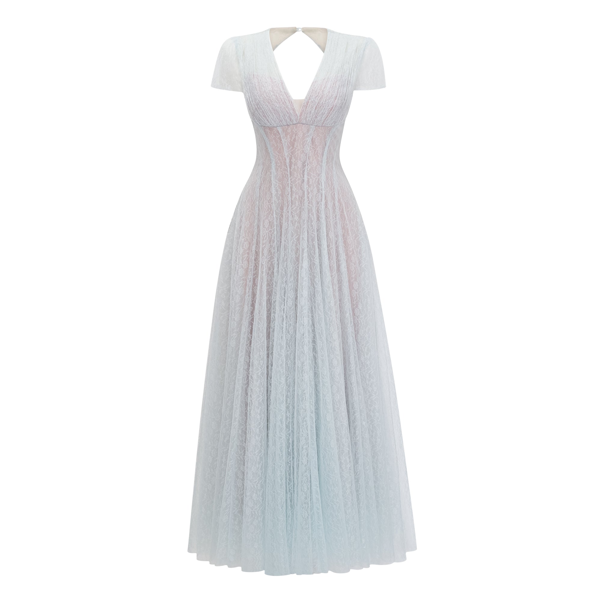Radiya Blue Floral Lace Pleated Maxi Dress (Final Sale-US Only)
