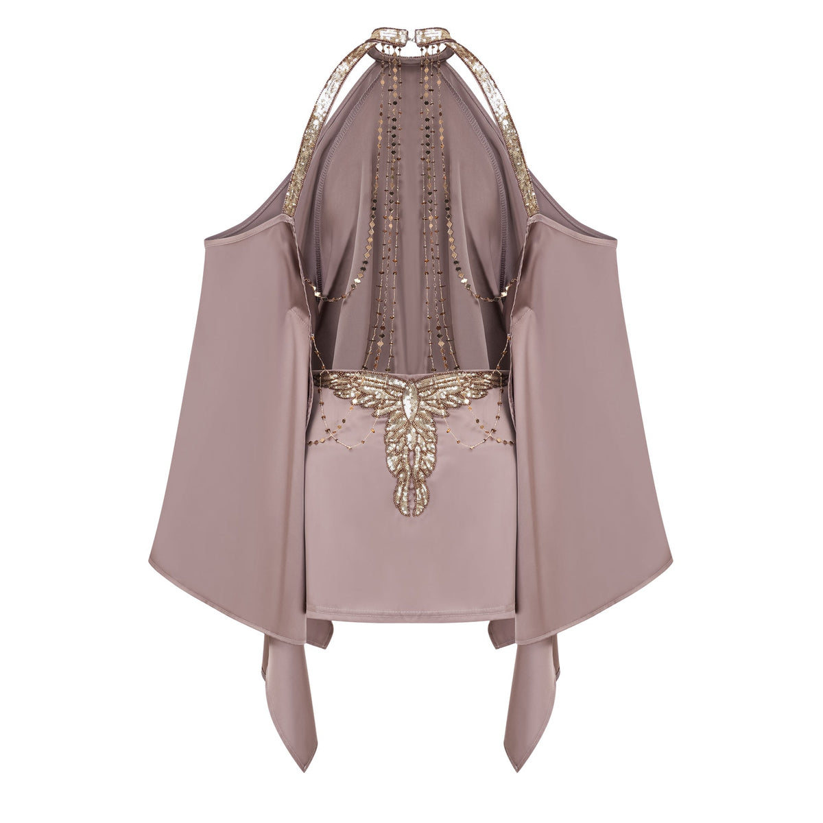 Jimena Brown Cold Shoulder Embellished Mini Dress