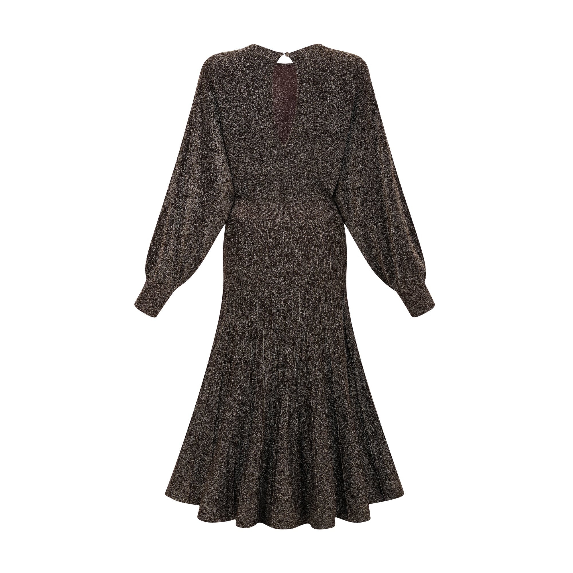 Cordélia brown metallic-threading ribbed midi dress