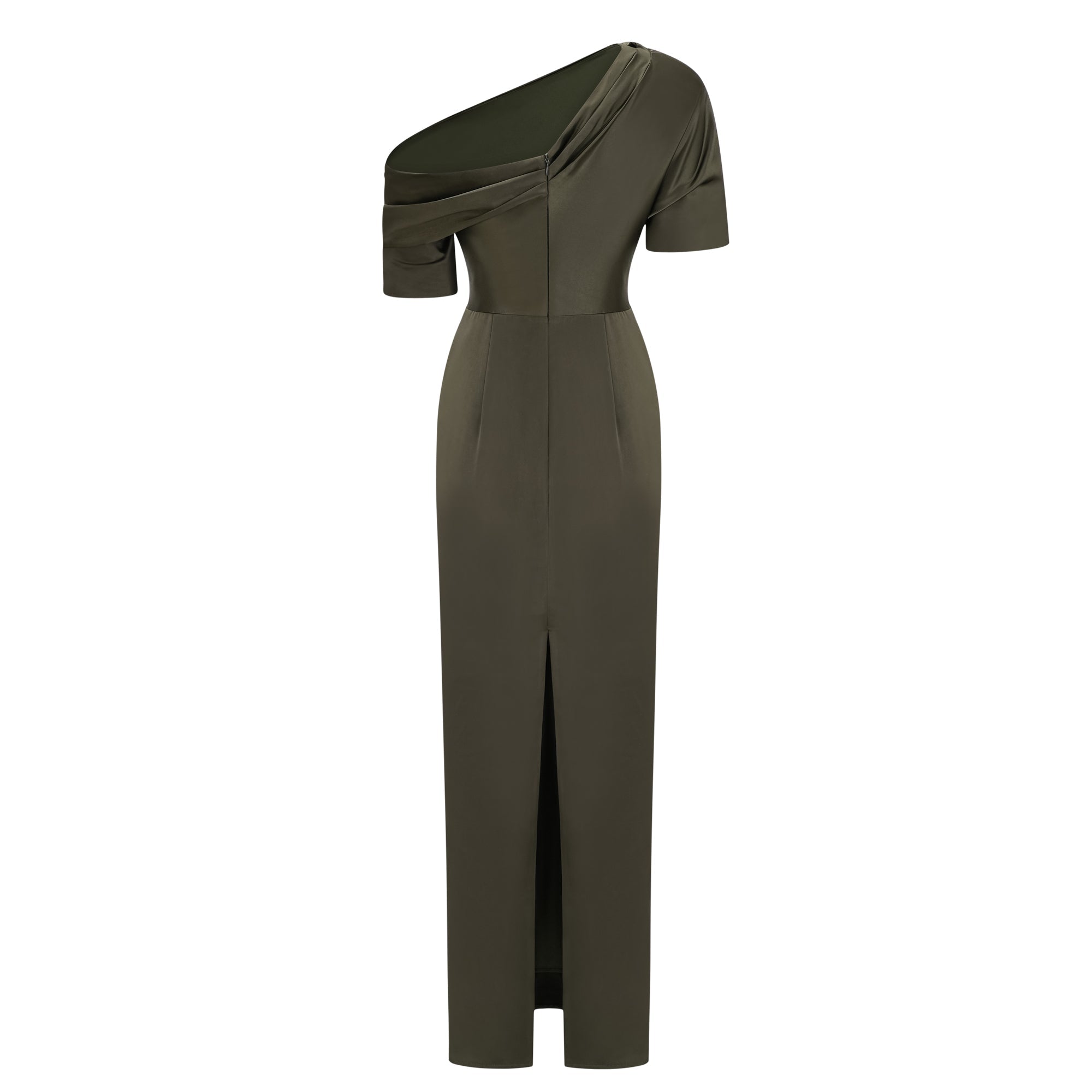 Roshan Emerald Green One Shoulder Satin Maxi Dress