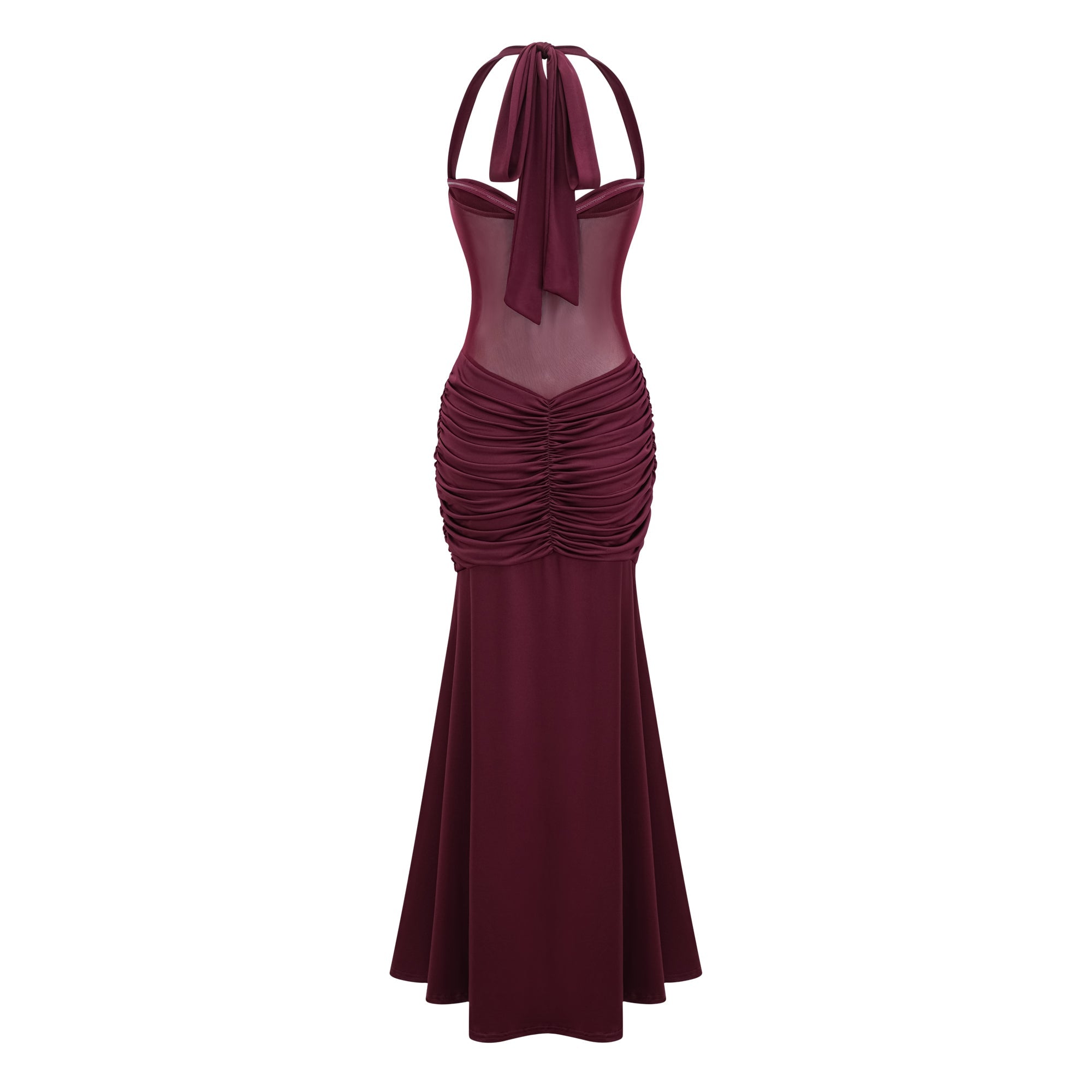 Amandine Burgundy Halterneck Gathered Maxi Dress (Final Sale-US Only)