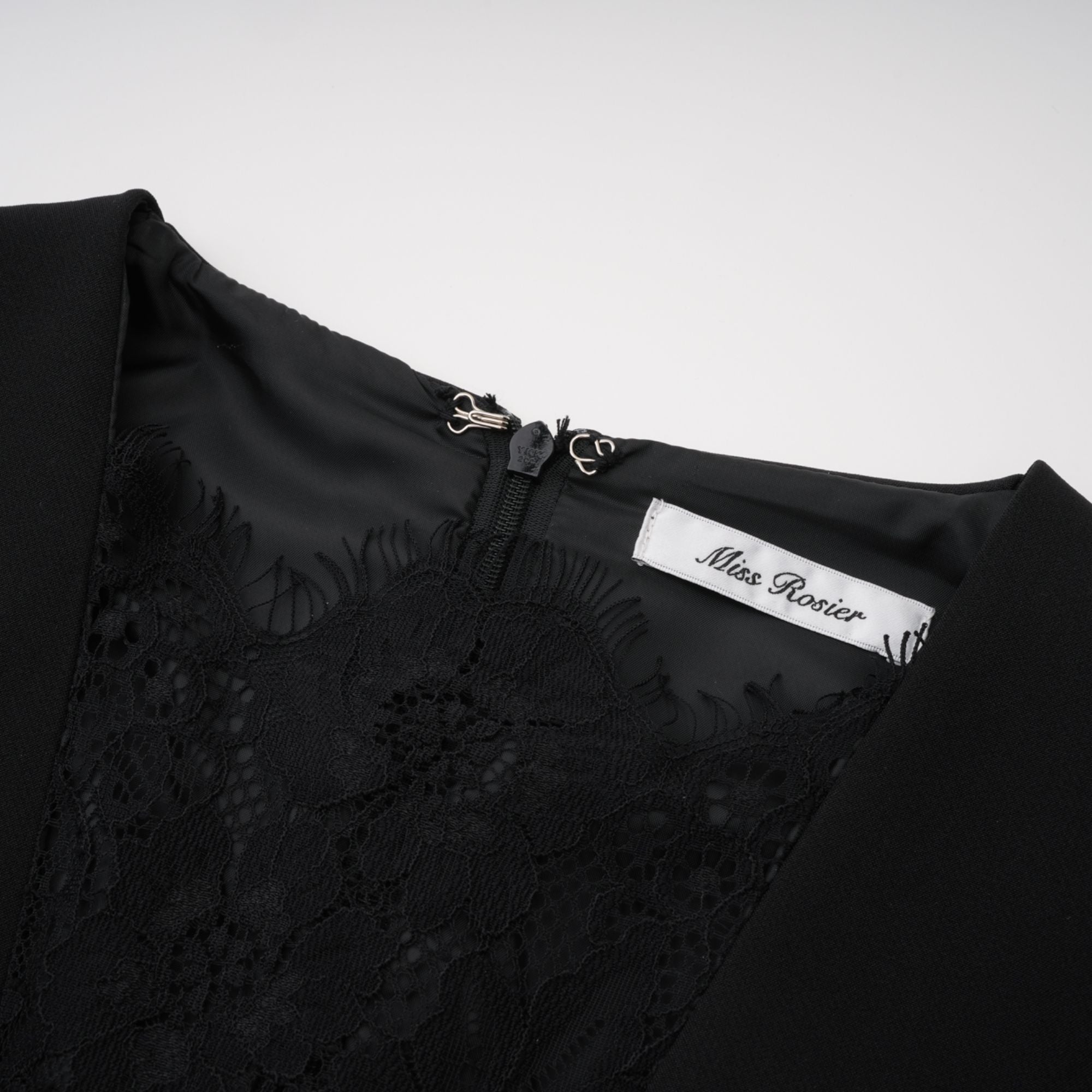 Rhea Black High Slit Lace Panel Midi Dress