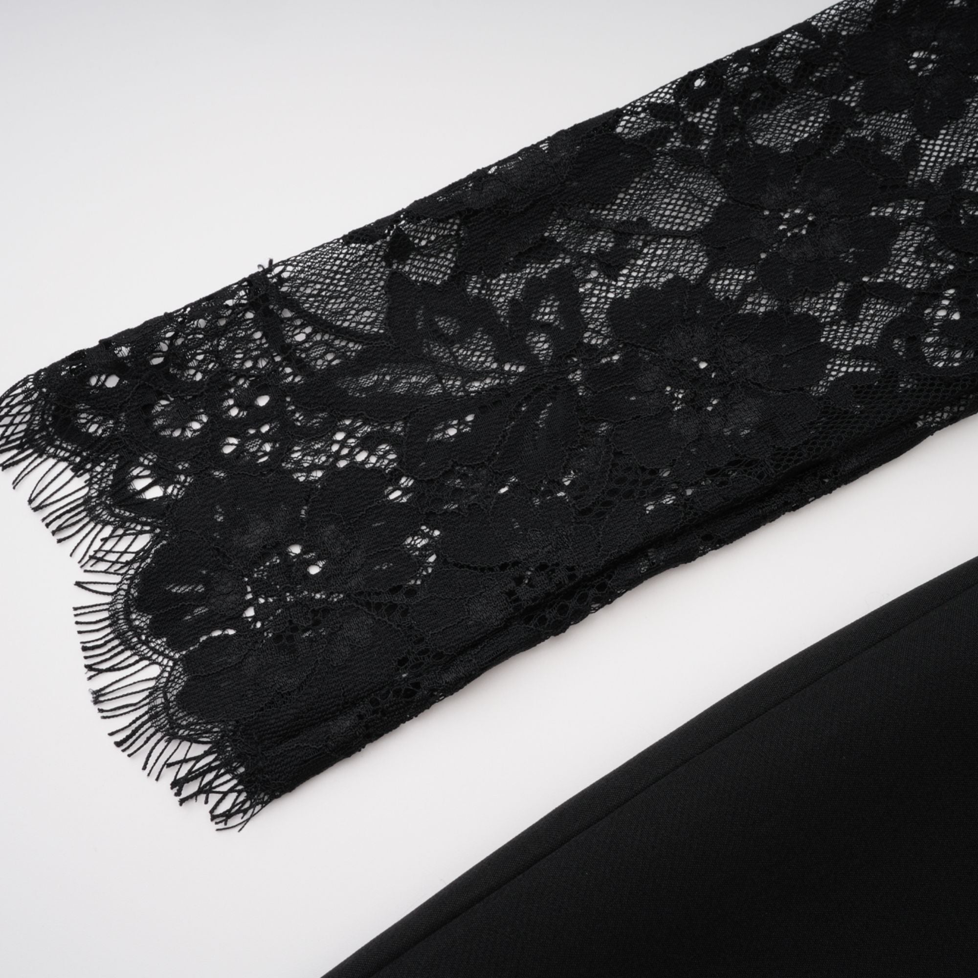 Rhea Black High Slit Lace Panel Midi Dress (Final Sale-US Only)
