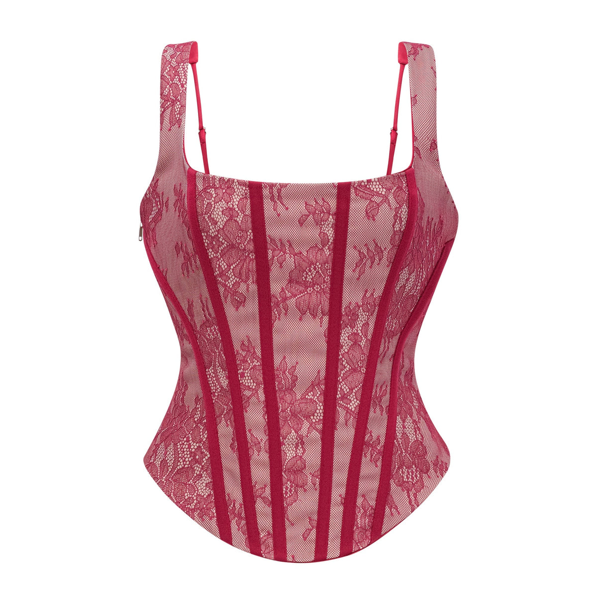 Olesya Red Lace Top & Ruched Skirt Set