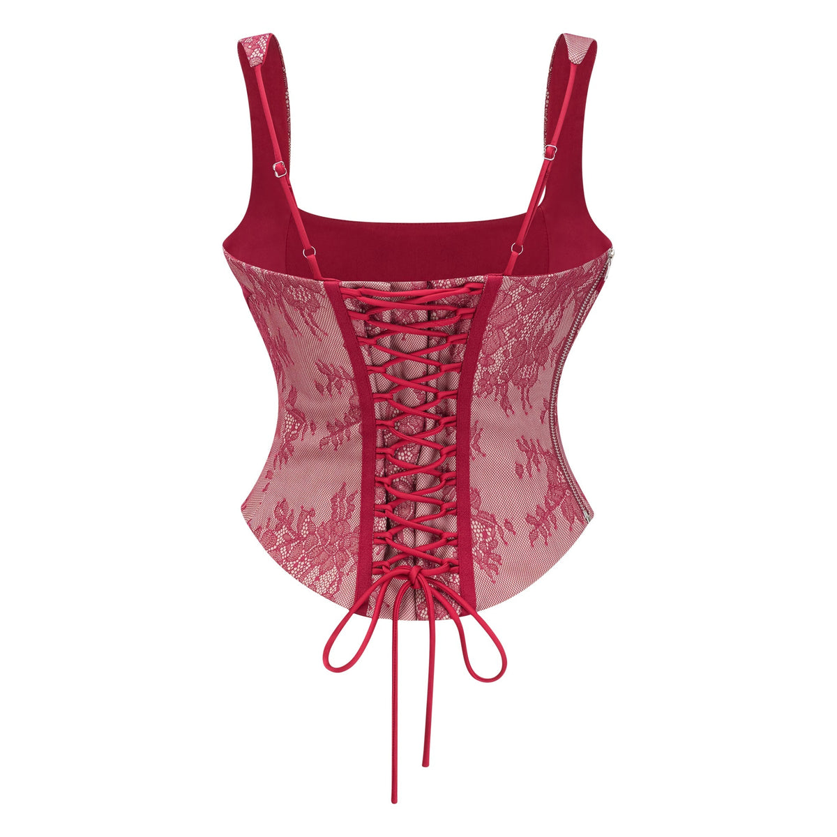 Olesya Red Lace Top & Ruched Skirt Set