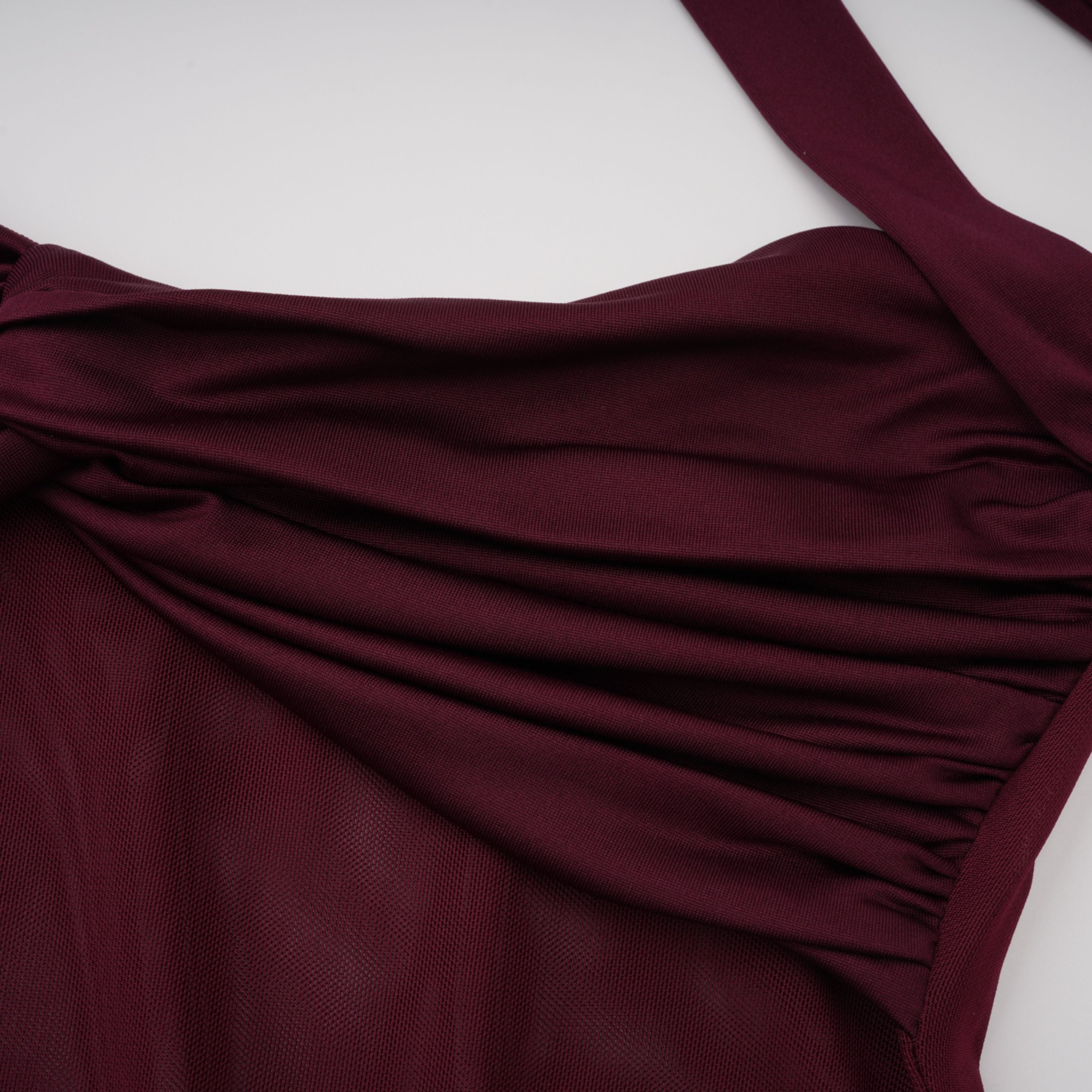 Amandine Burgundy Halterneck Gathered Maxi Dress (Final Sale-US Only)
