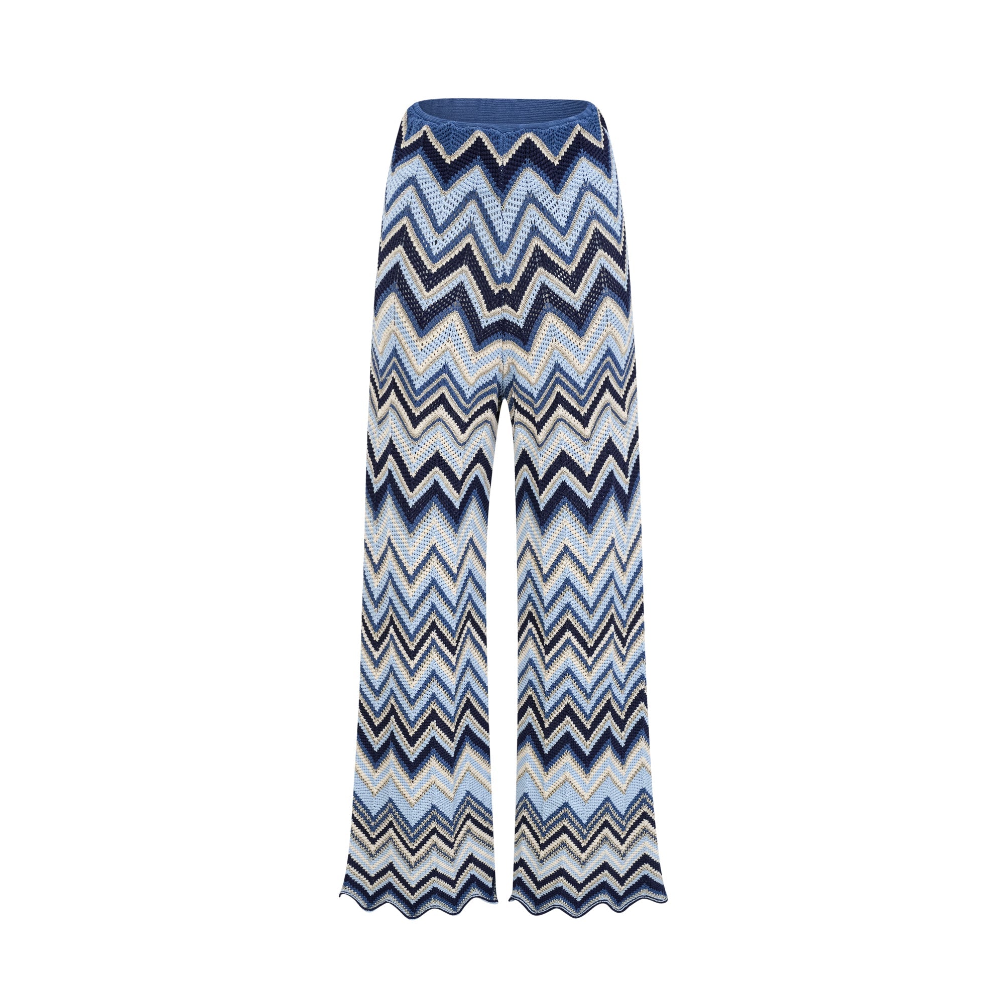 Irina blue zigzag-woven pointelle-knit top & trousers matching set