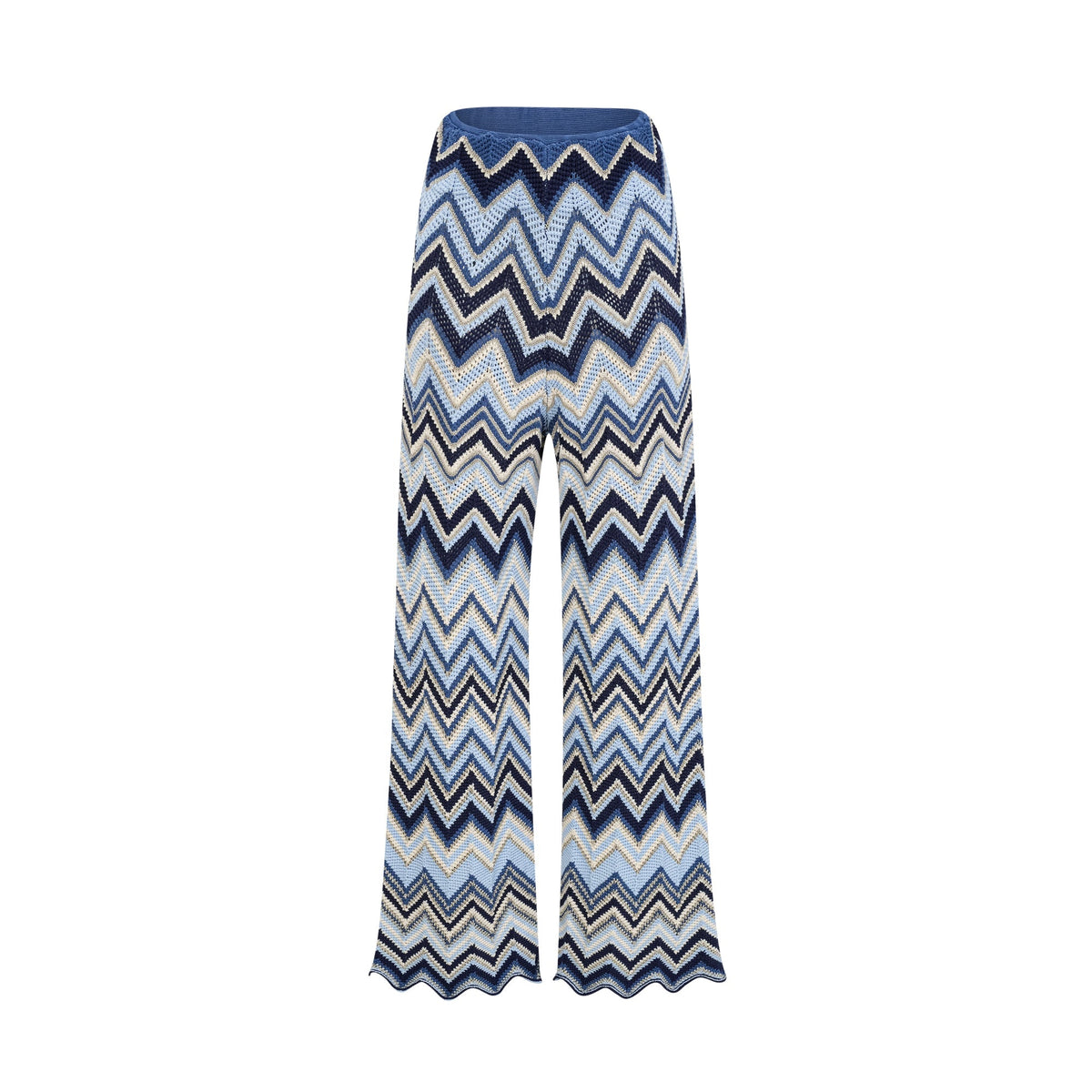 Irina blue zigzag-woven pointelle-knit top & trousers matching set (Final Sale)